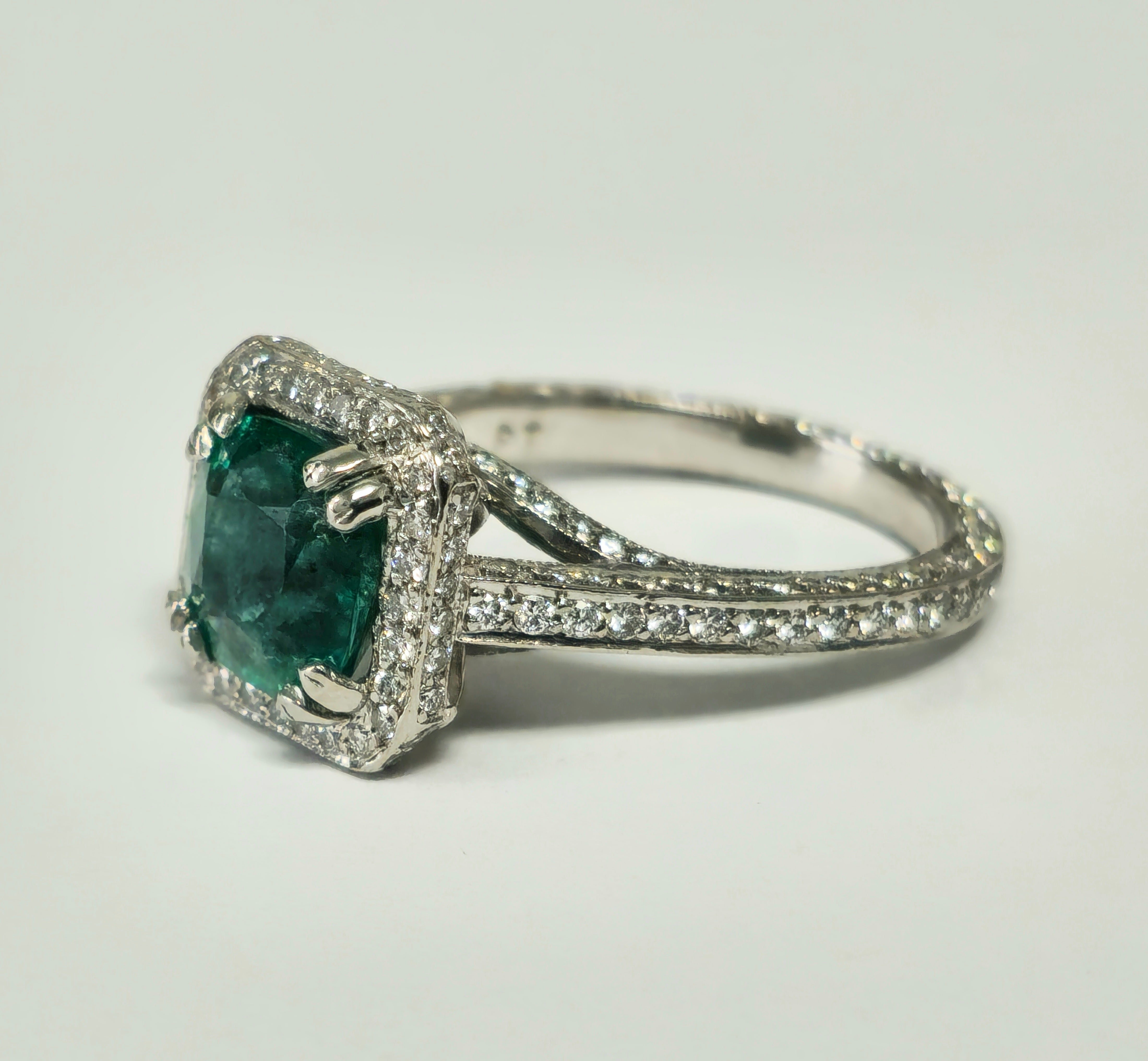 RARE 4ct Natural Emerald & Diamond Engagement Ring in Platinum