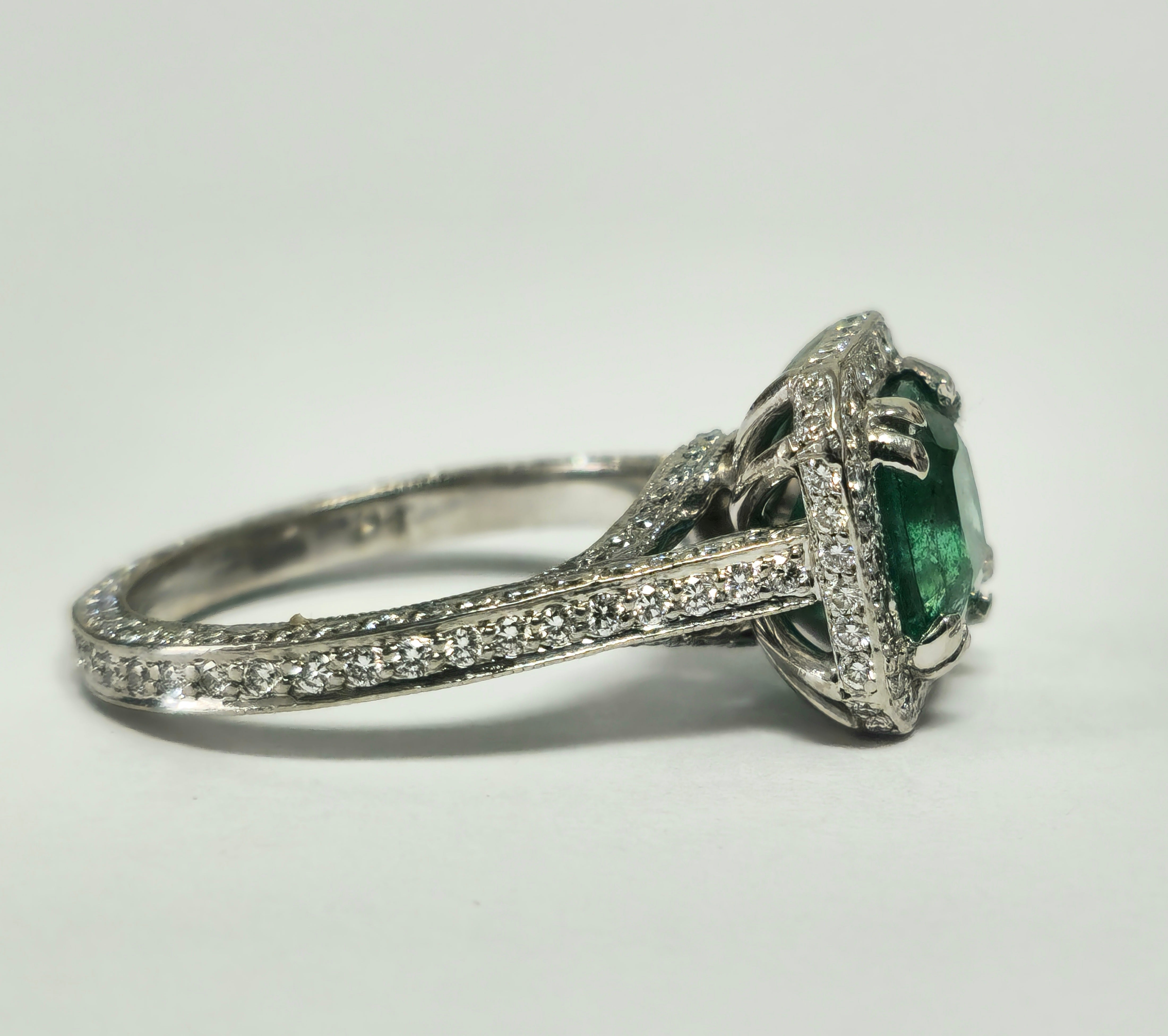 RARE 4ct Natural Emerald & Diamond Engagement Ring in Platinum