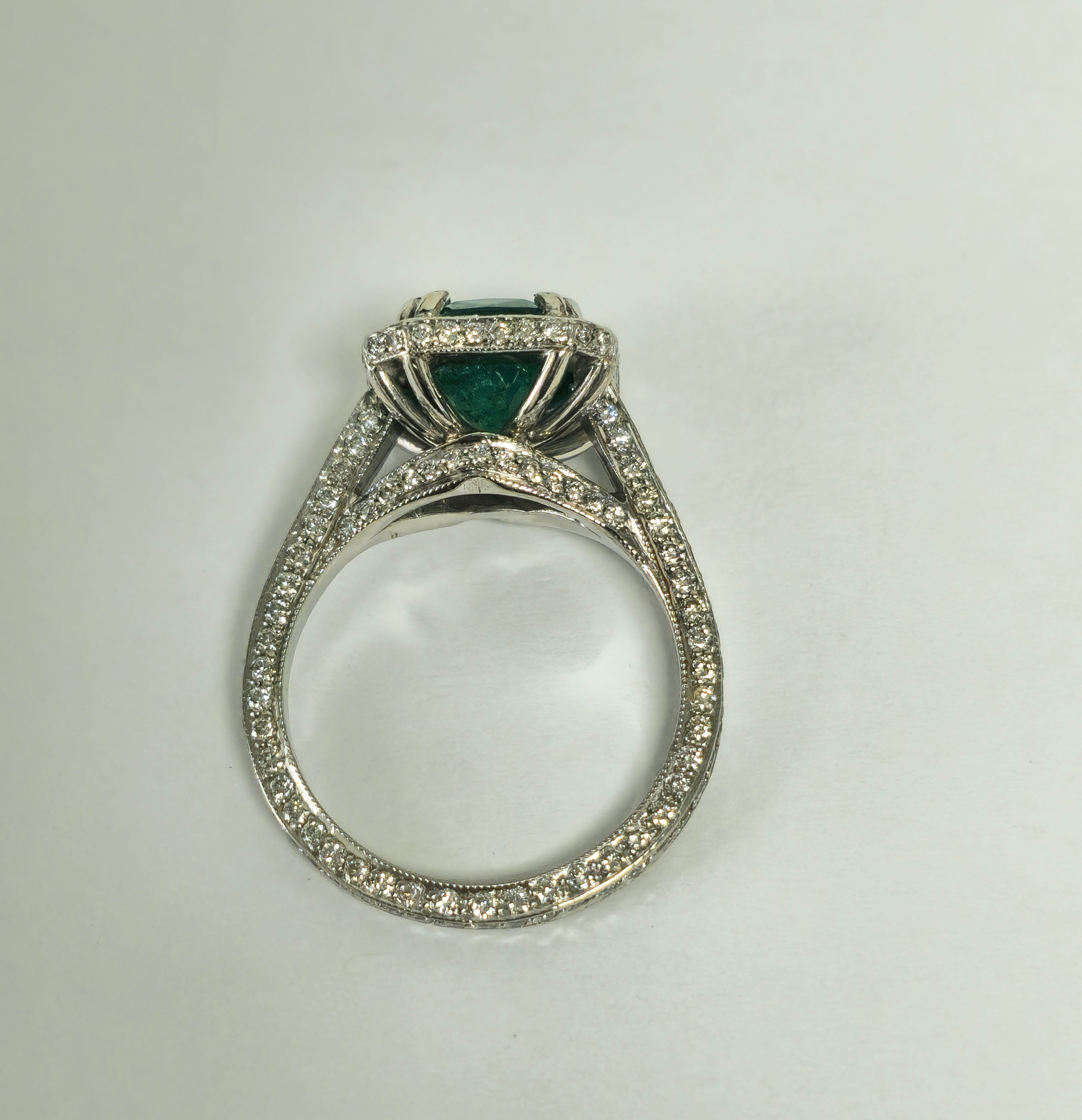 RARE 4ct Natural Emerald & Diamond Engagement Ring in Platinum