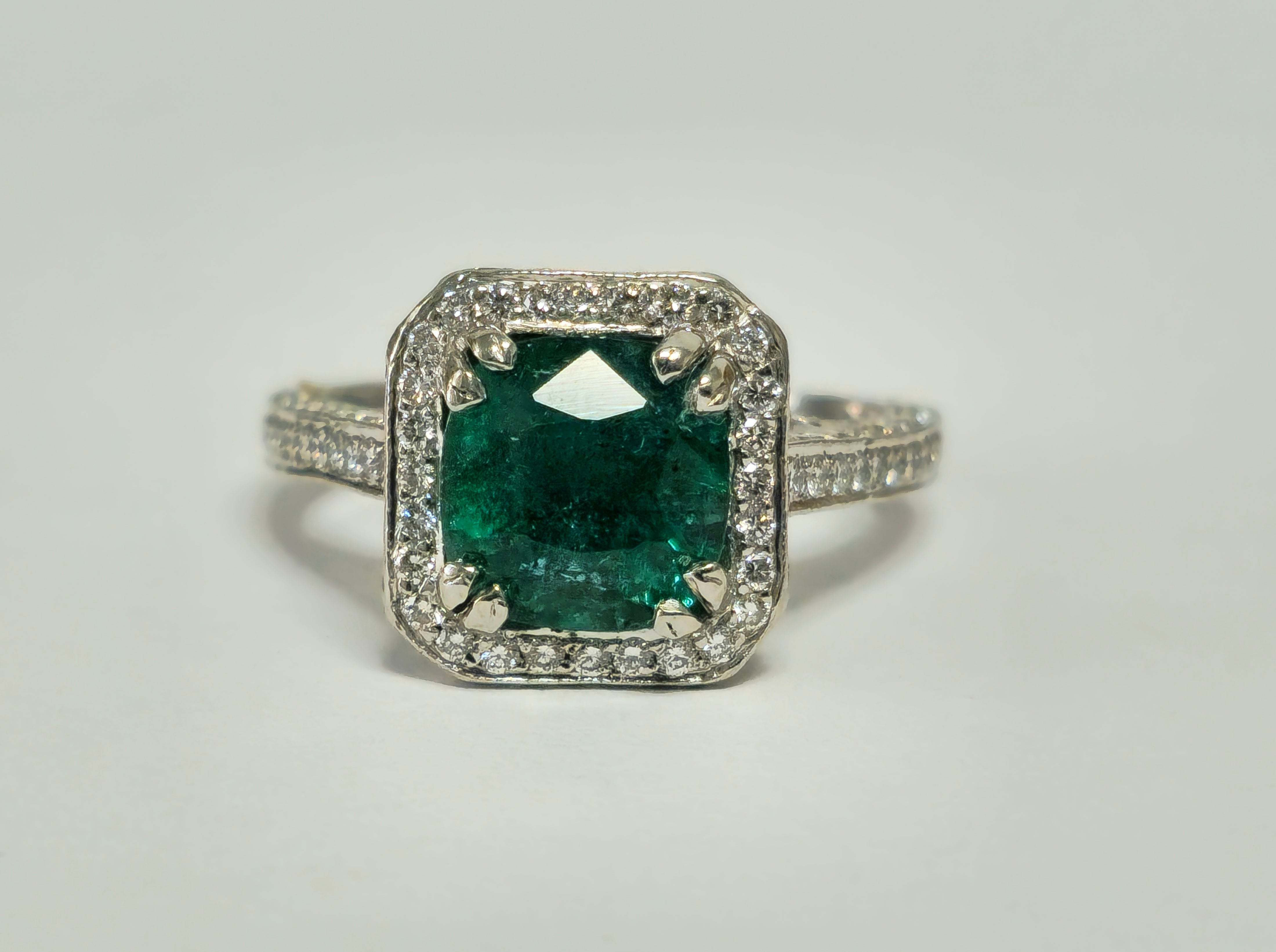 RARE 4ct Natural Emerald & Diamond Engagement Ring in Platinum