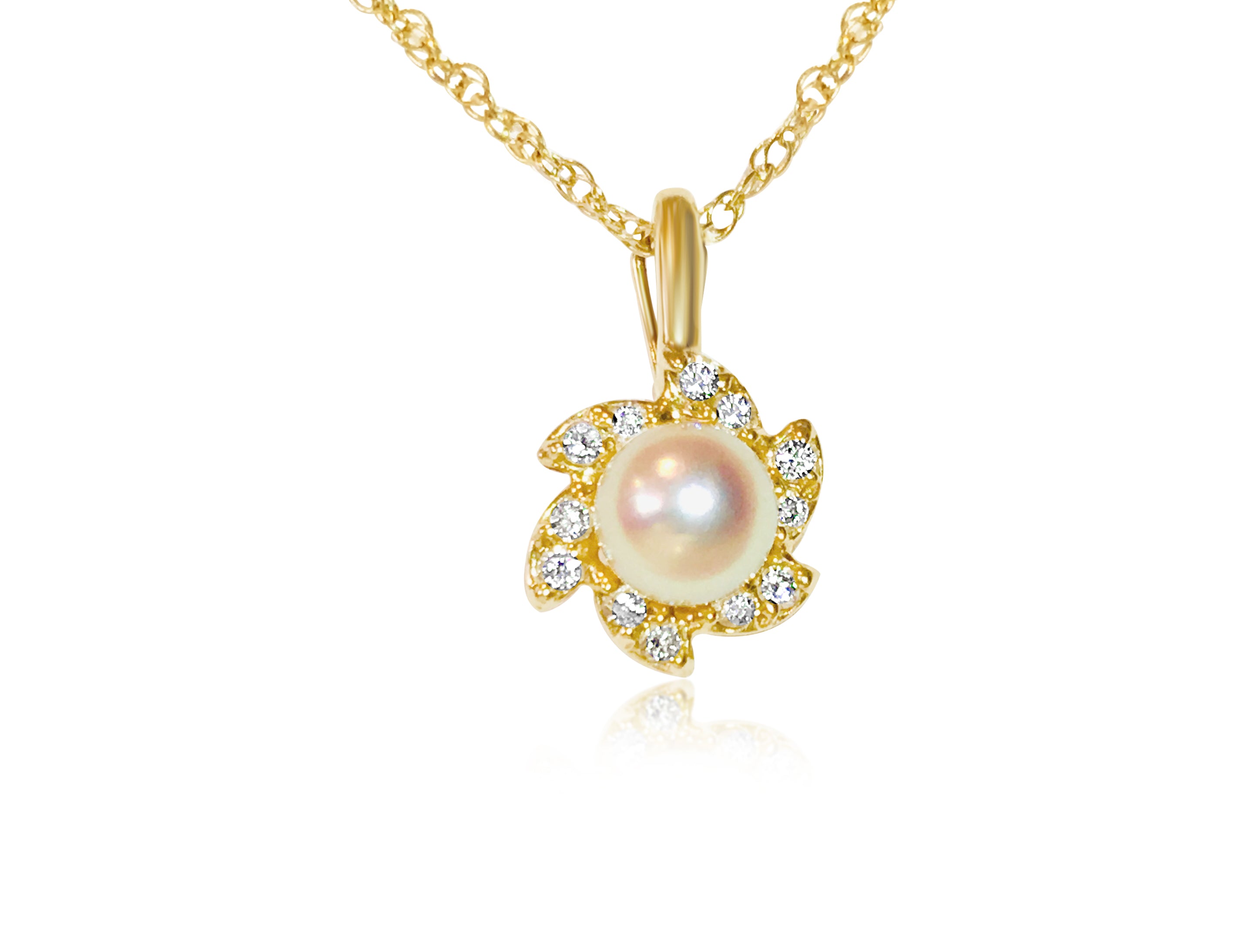 18K, 0.65 CT diamond & pearl; earrings & pendant set