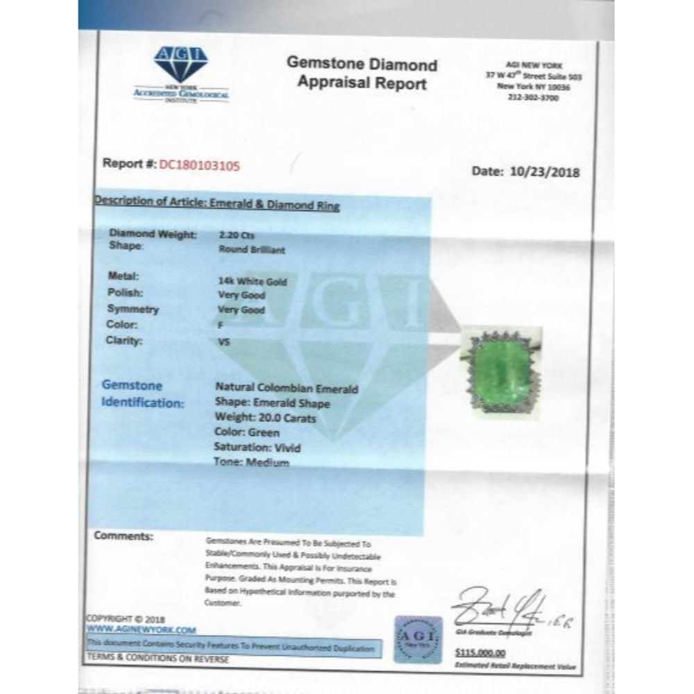 GIA Certified 100% Natural Colombian Emerald Diamond Ring