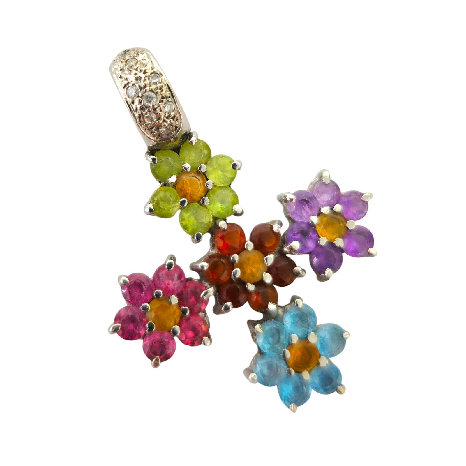 18k Gold Multi Color Gemstone Diamond Cross pendant