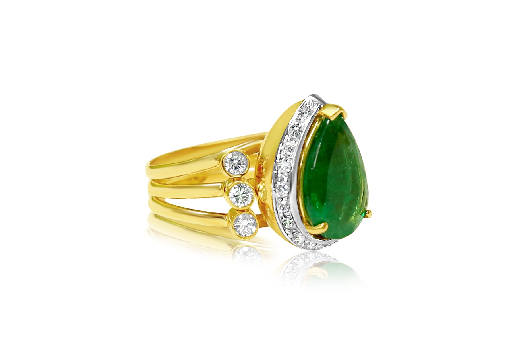 18K Made In Italy Emerald Diamond Cocktail Ring