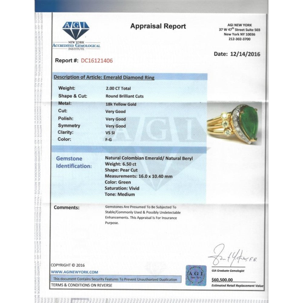 18K Made In Italy Emerald Diamond Cocktail Ring