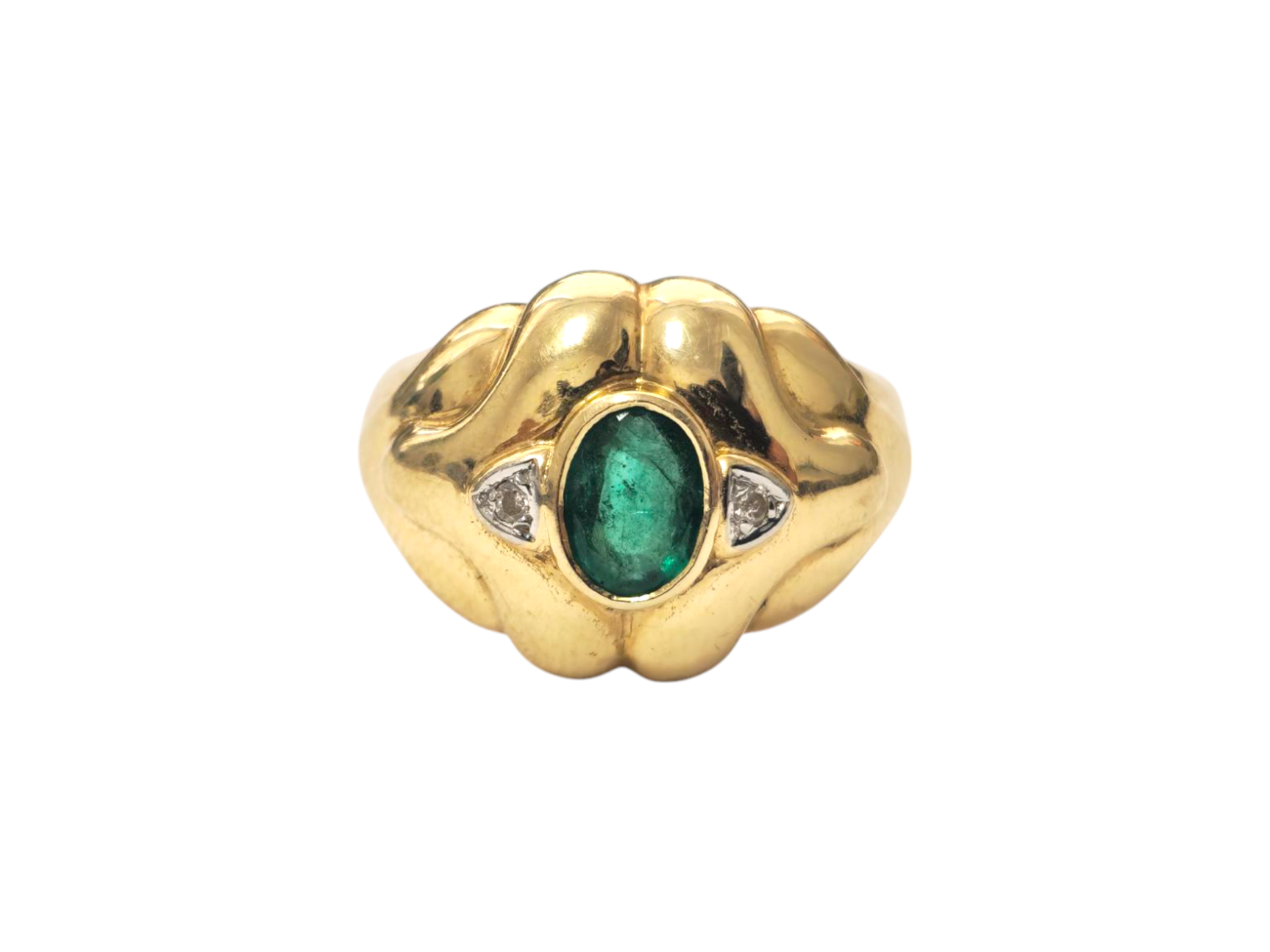 Vintage Natural Emerald & Diamond Ring in 14k Gold