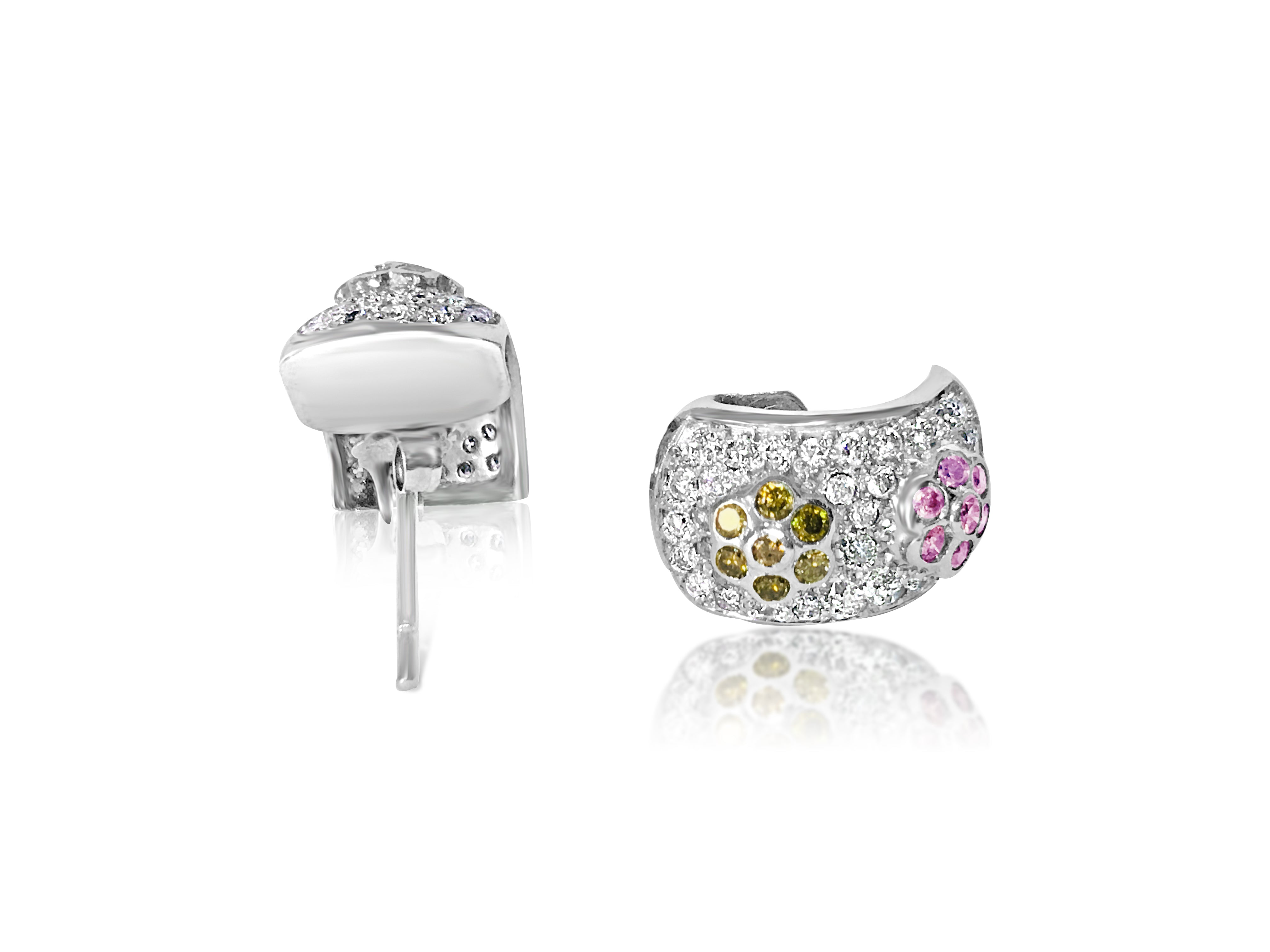 2.0 CT white, pink & yellow diamonds in 14k earrings