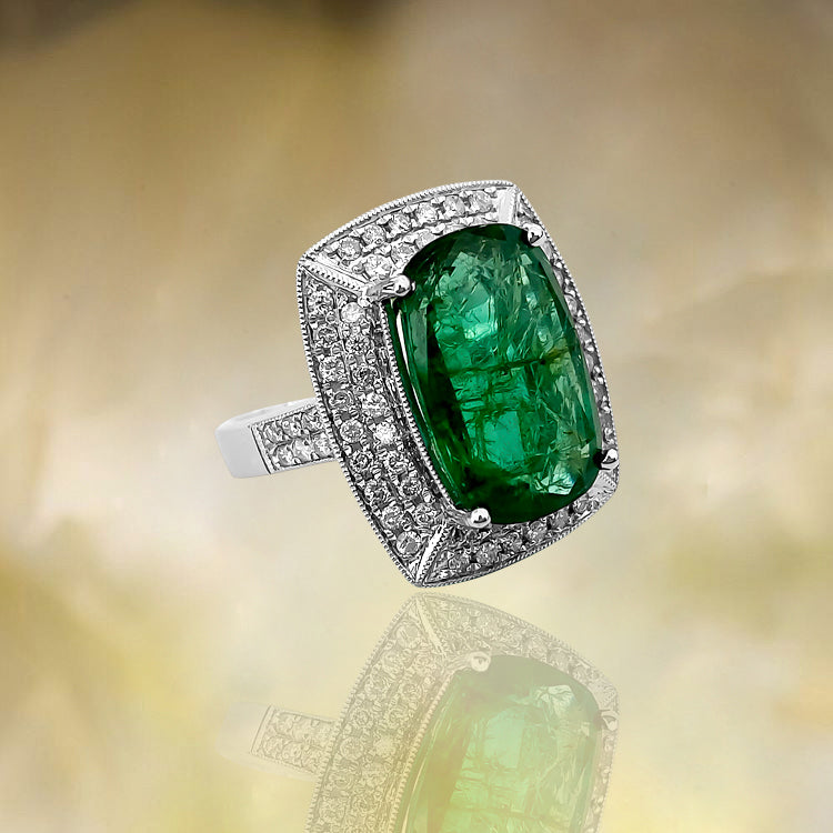 GIA Certified Vibrant 7.25 Carat Emerald & Diamond Ring