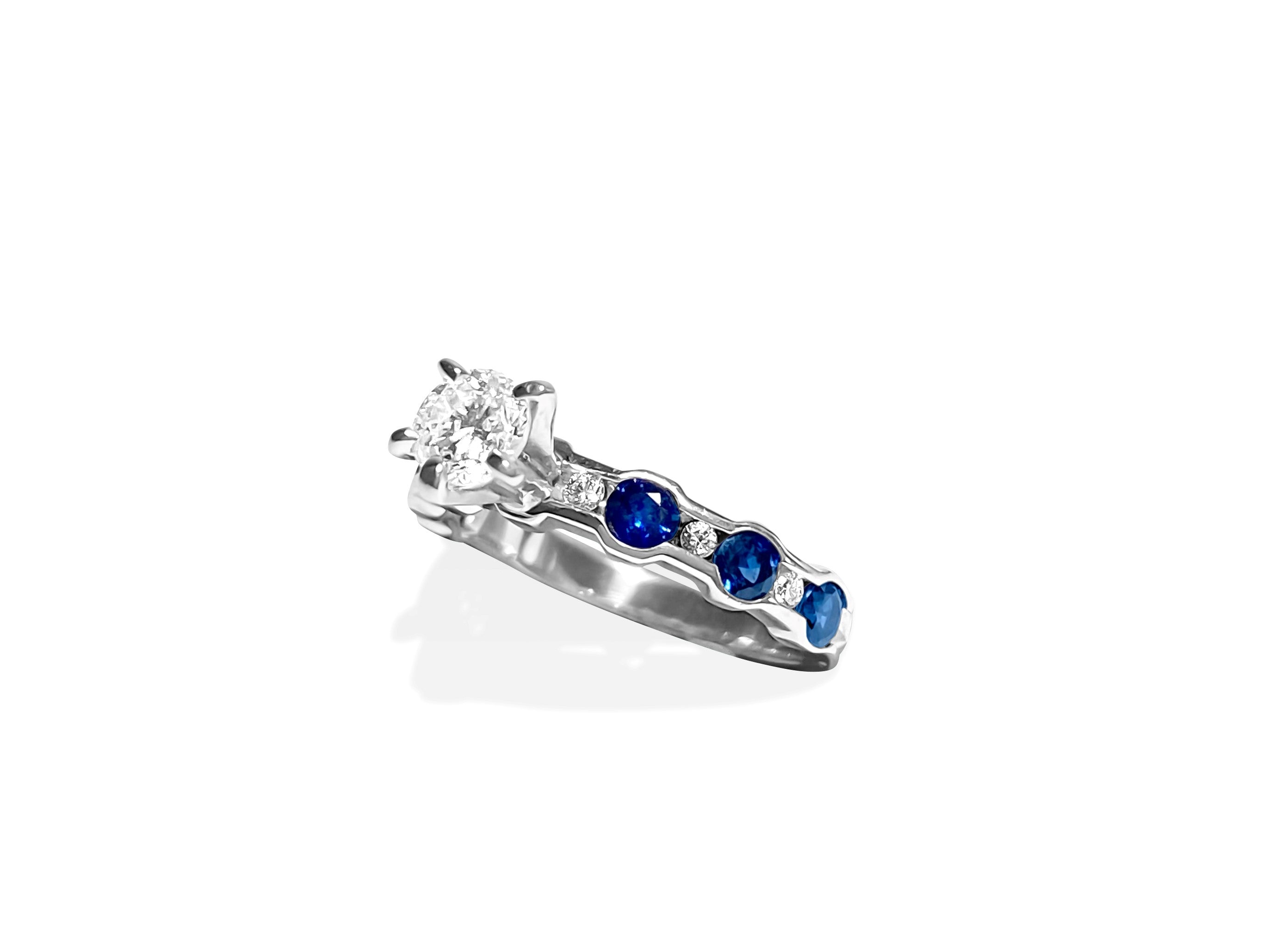 14k Gold, Blue Sapphire & Diamond Engagement Ring