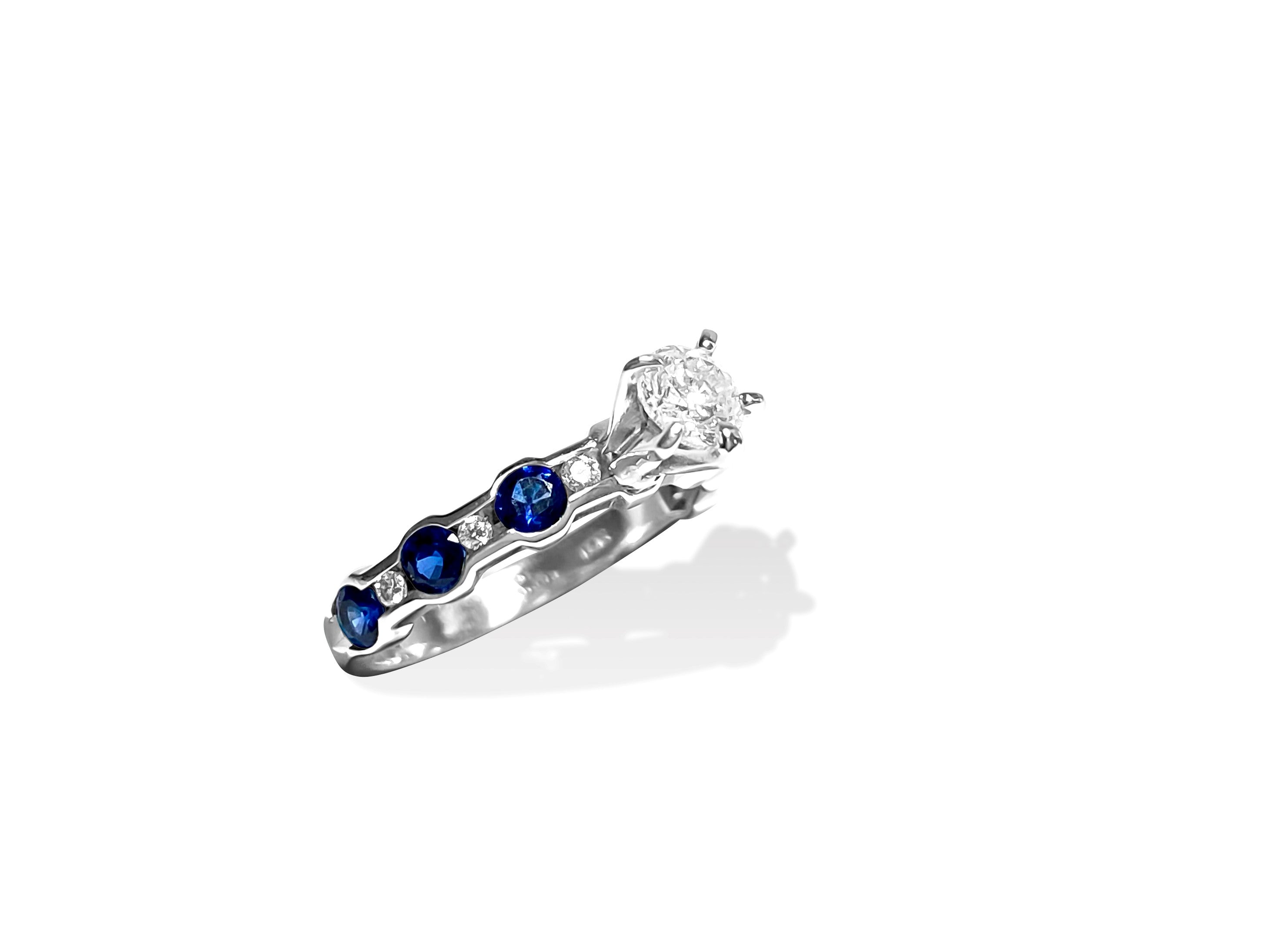 14k Gold, Blue Sapphire & Diamond Engagement Ring