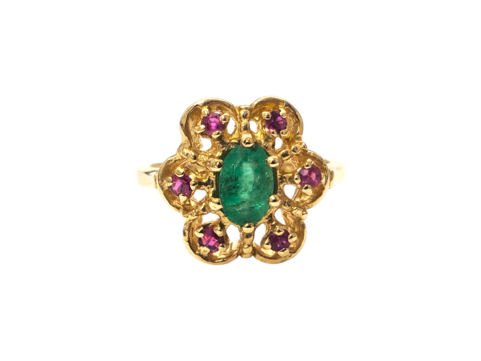 1CWT Ruby and Emerald Ring in 14k Yellow Gold