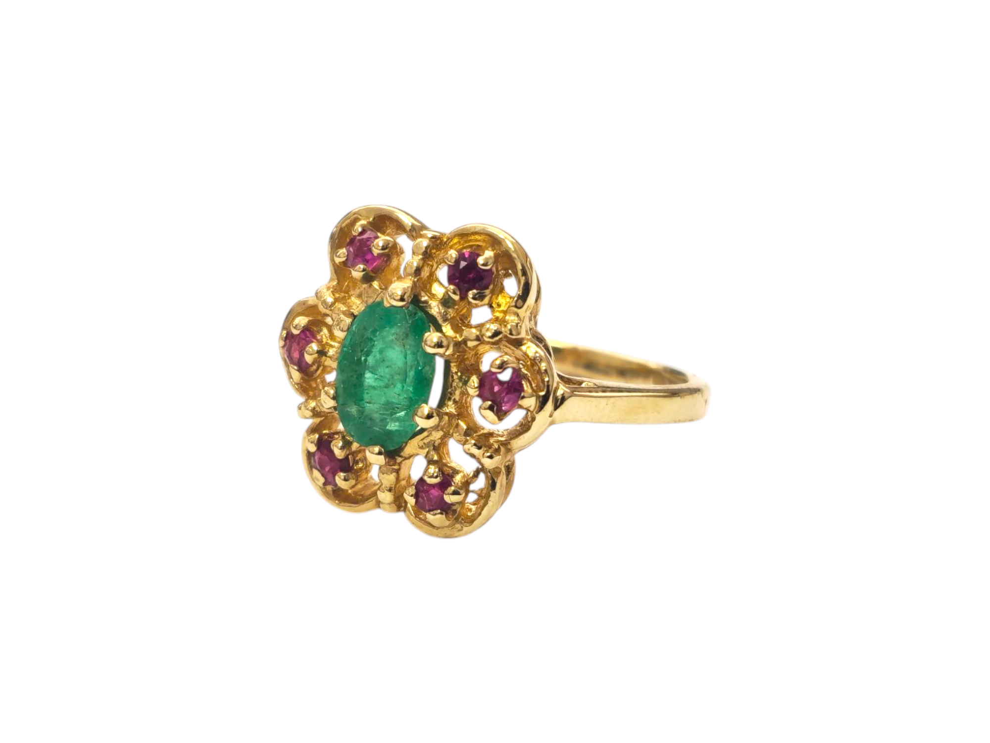 1CWT Ruby and Emerald Ring in 14k Yellow Gold