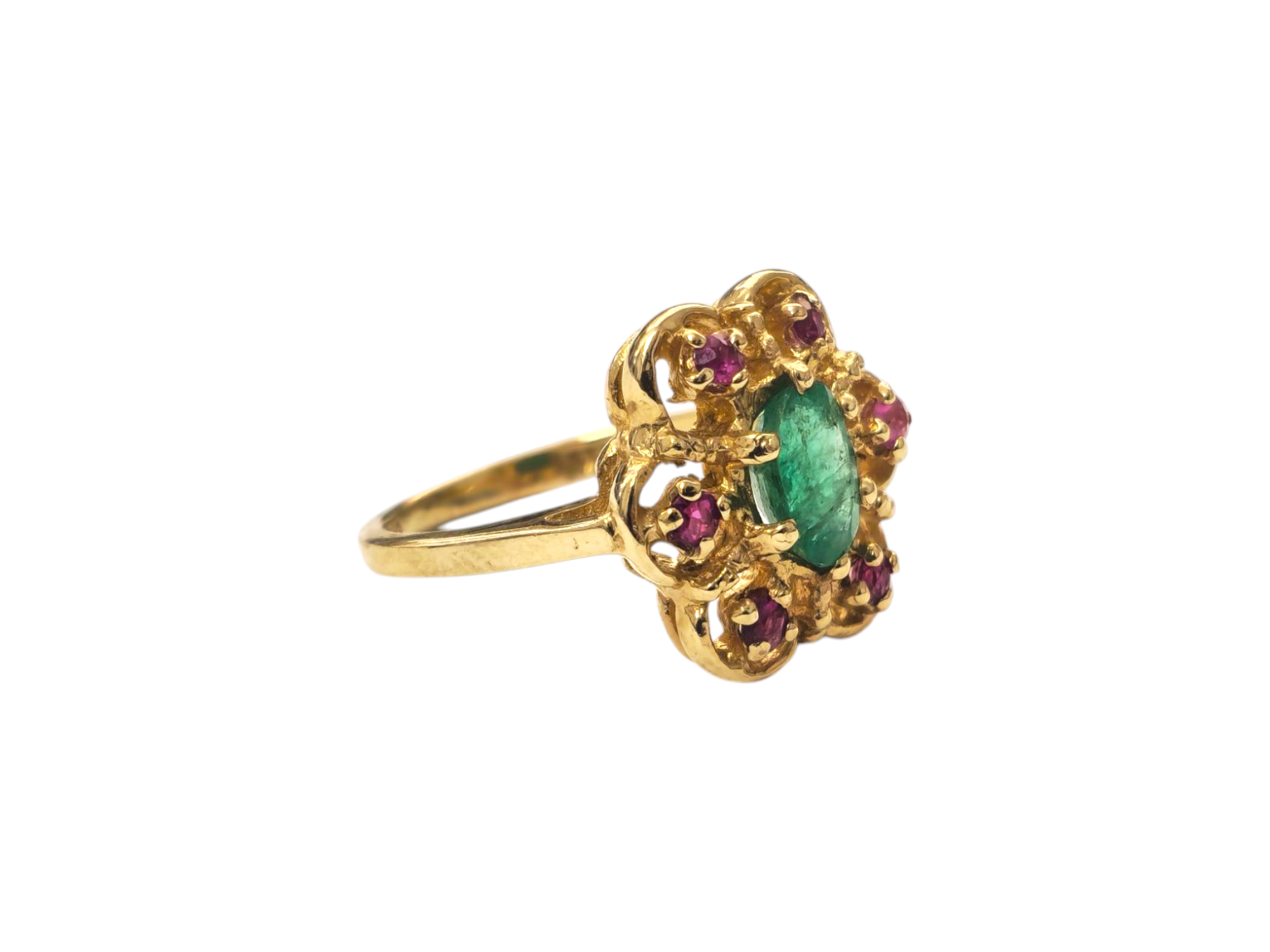 1CWT Ruby and Emerald Ring in 14k Yellow Gold