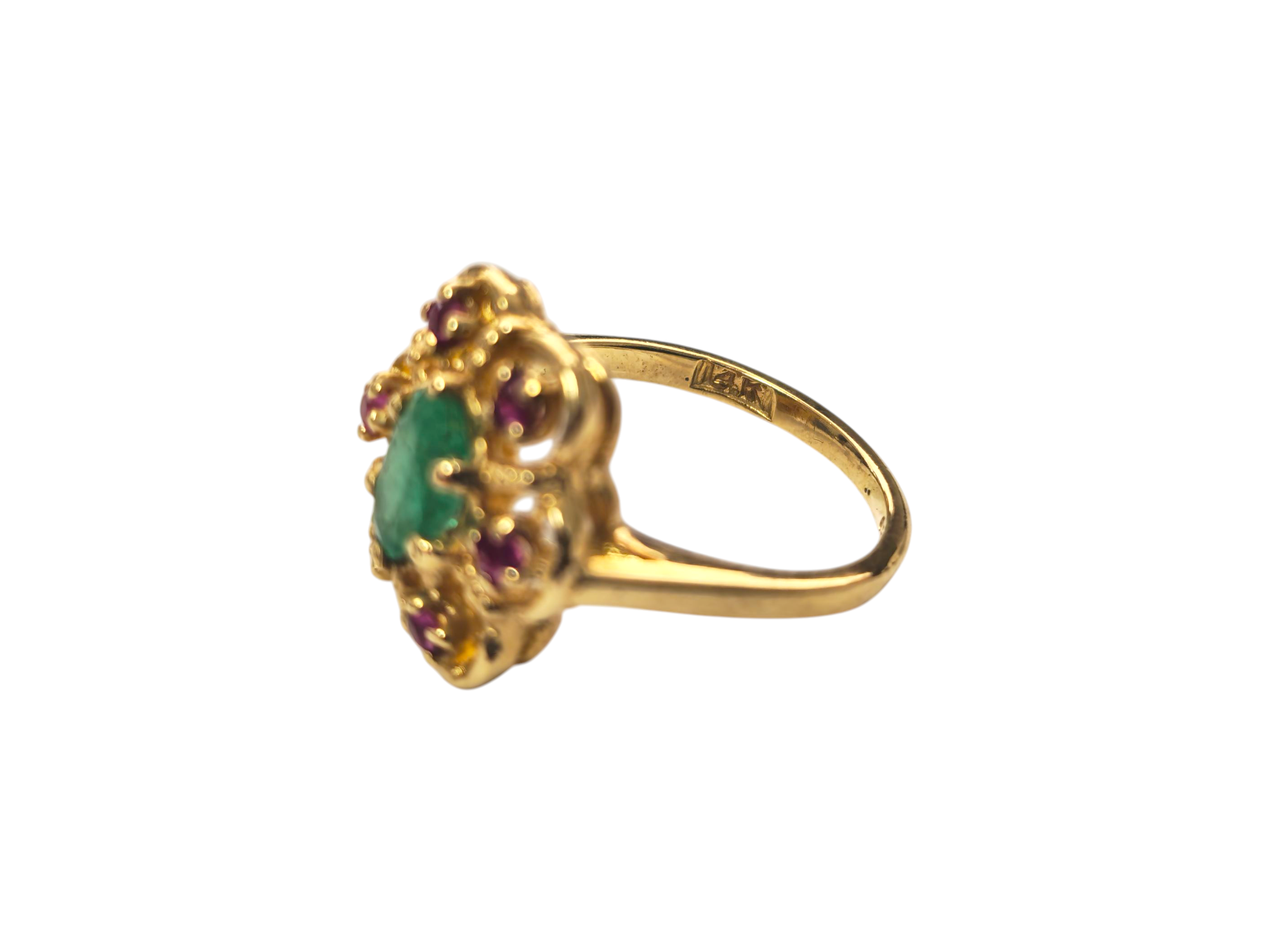 1CWT Ruby and Emerald Ring in 14k Yellow Gold