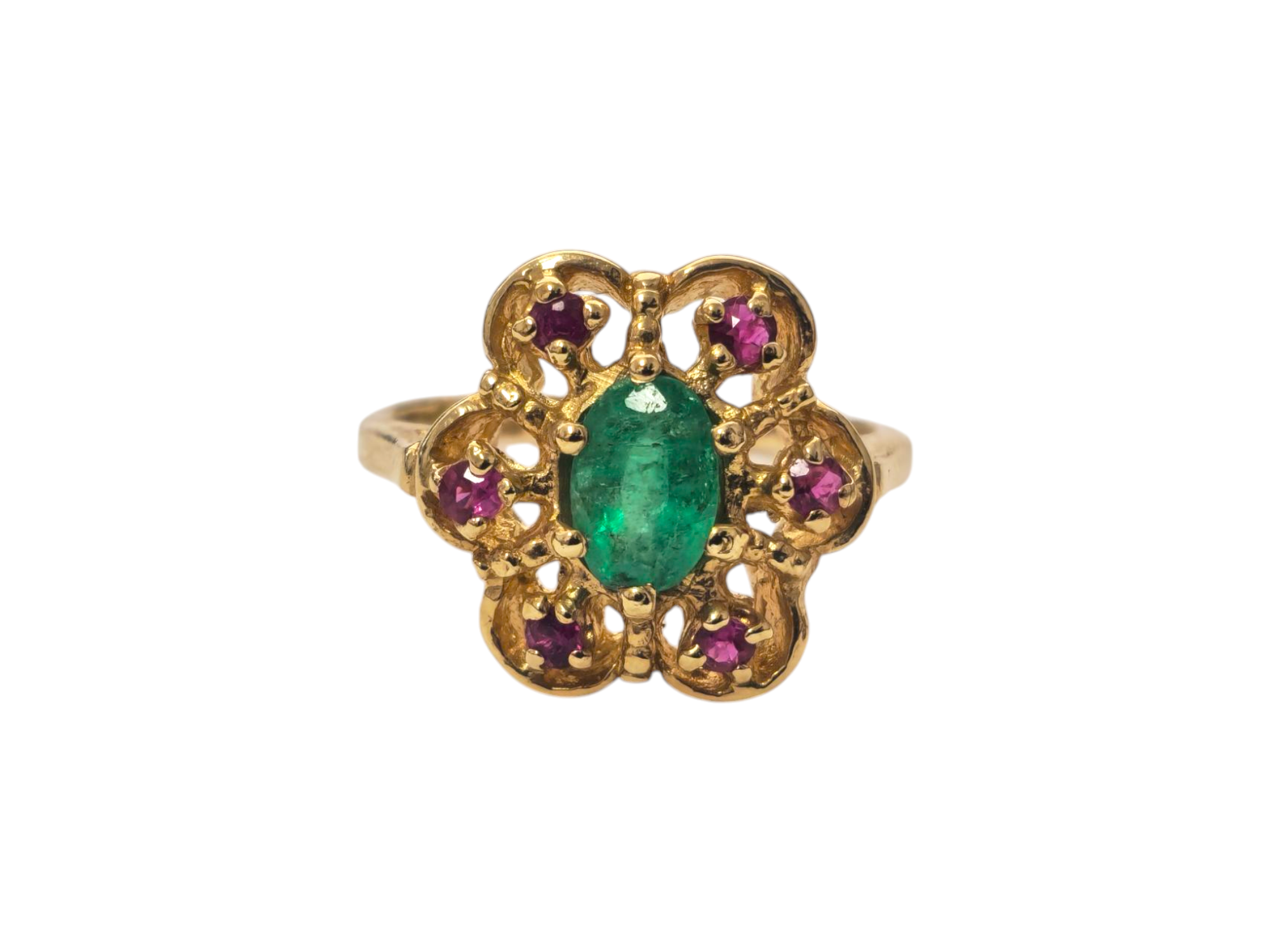 1CWT Ruby and Emerald Ring in 14k Yellow Gold