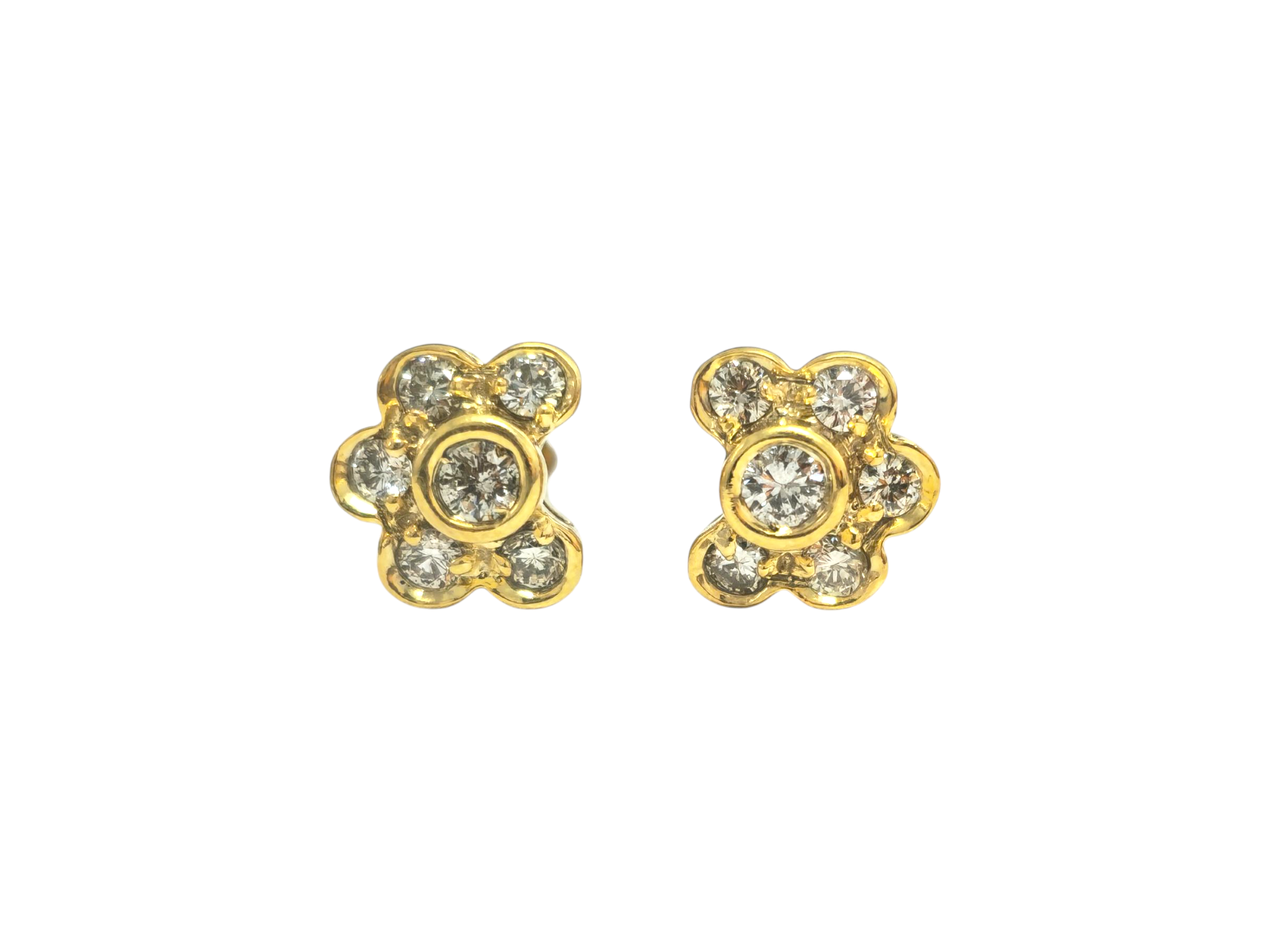Flower Motif Diamond Studs in 14k Yellow Gold