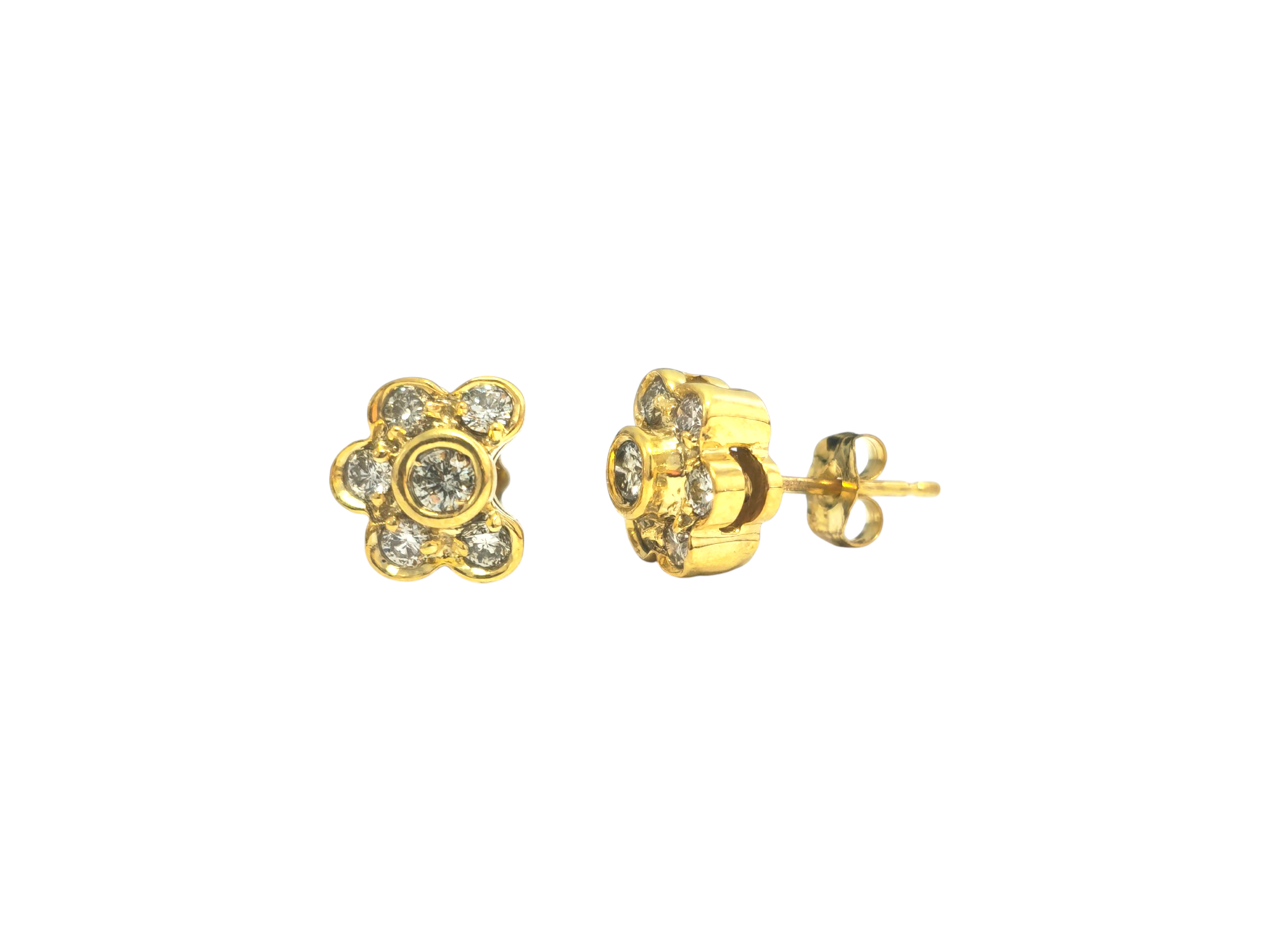 Flower Motif Diamond Studs in 14k Yellow Gold