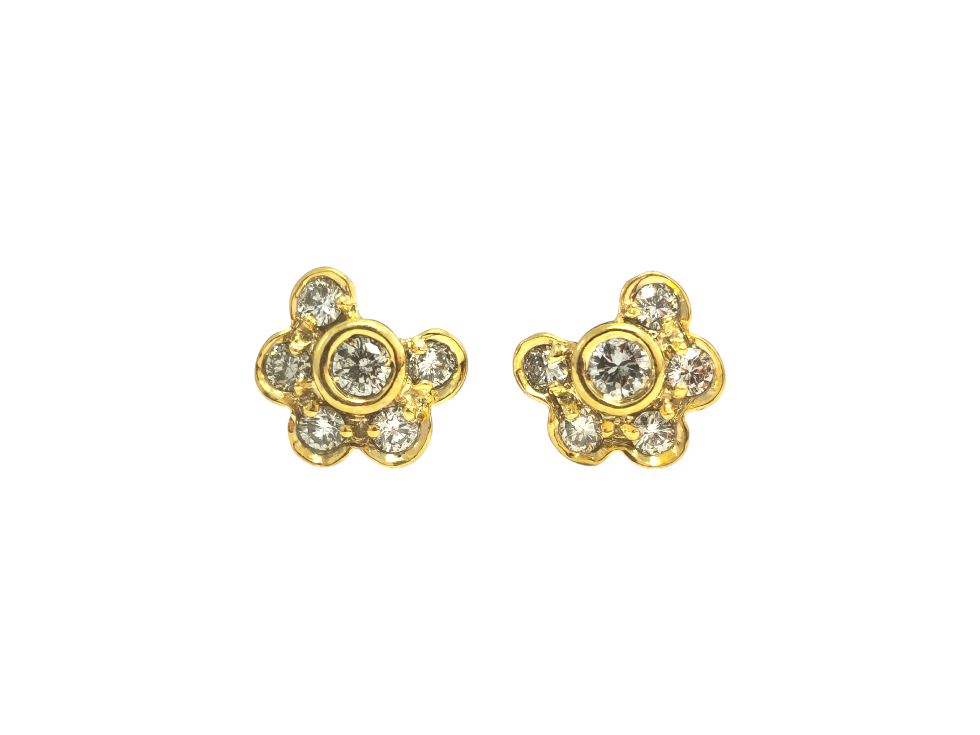 Flower Motif Diamond Studs in 14k Yellow Gold