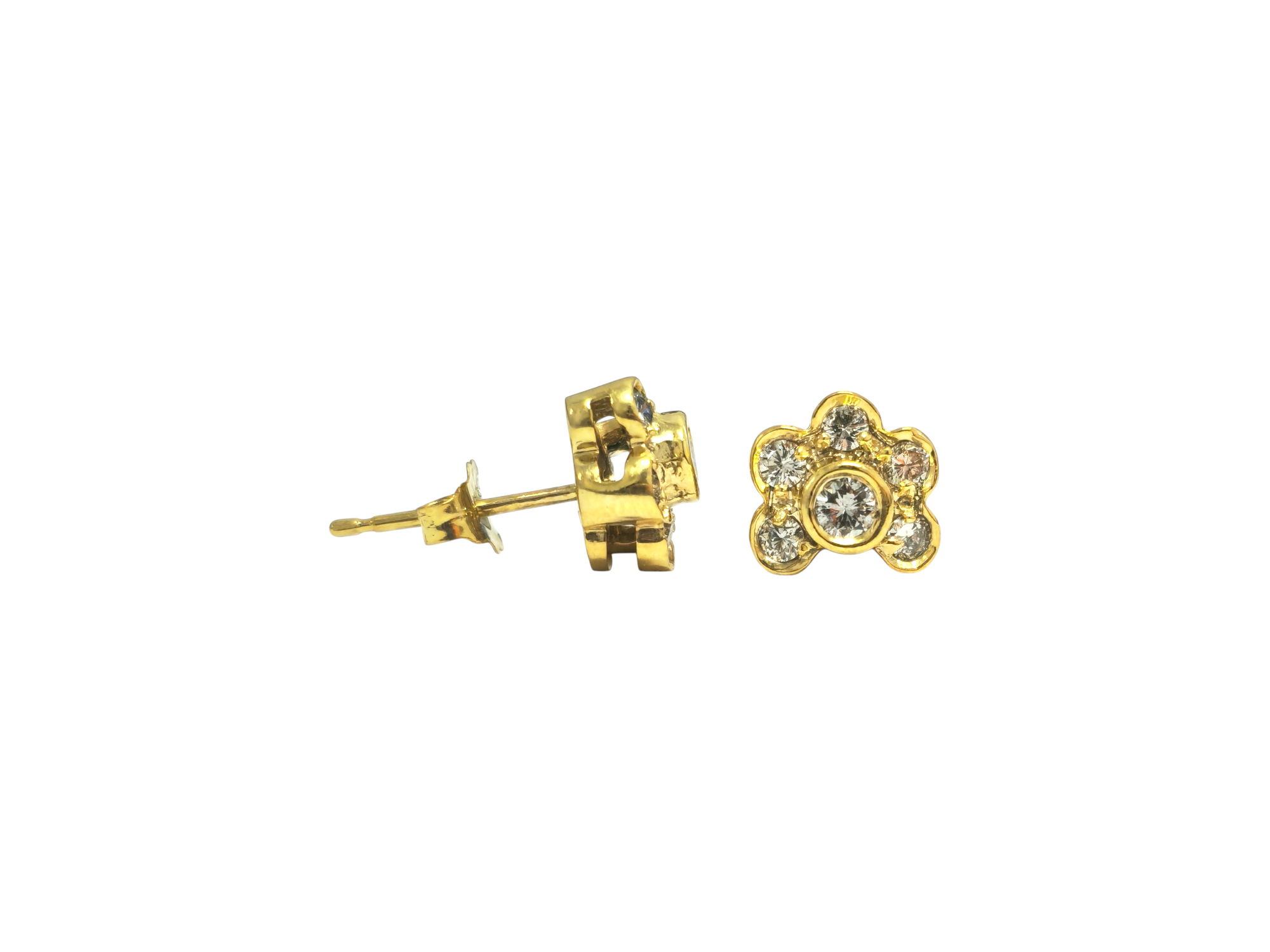Flower Motif Diamond Studs in 14k Yellow Gold