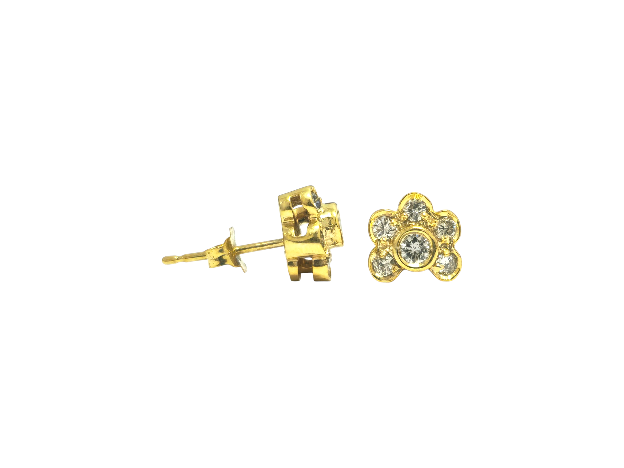 Flower Motif Diamond Studs in 14k Yellow Gold