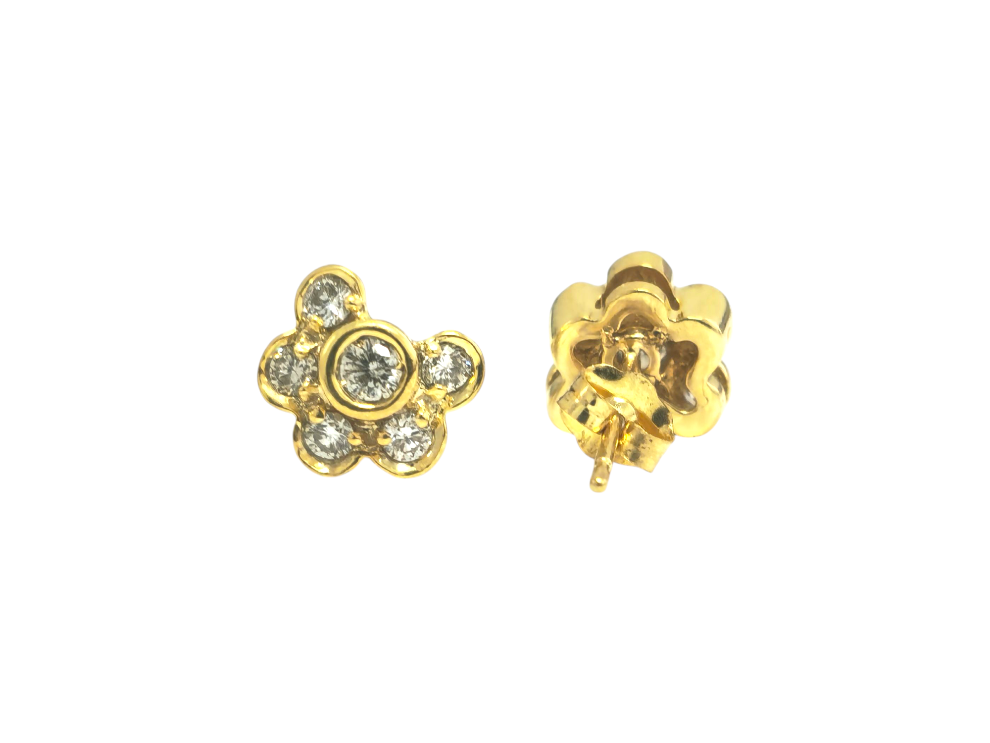 Flower Motif Diamond Studs in 14k Yellow Gold