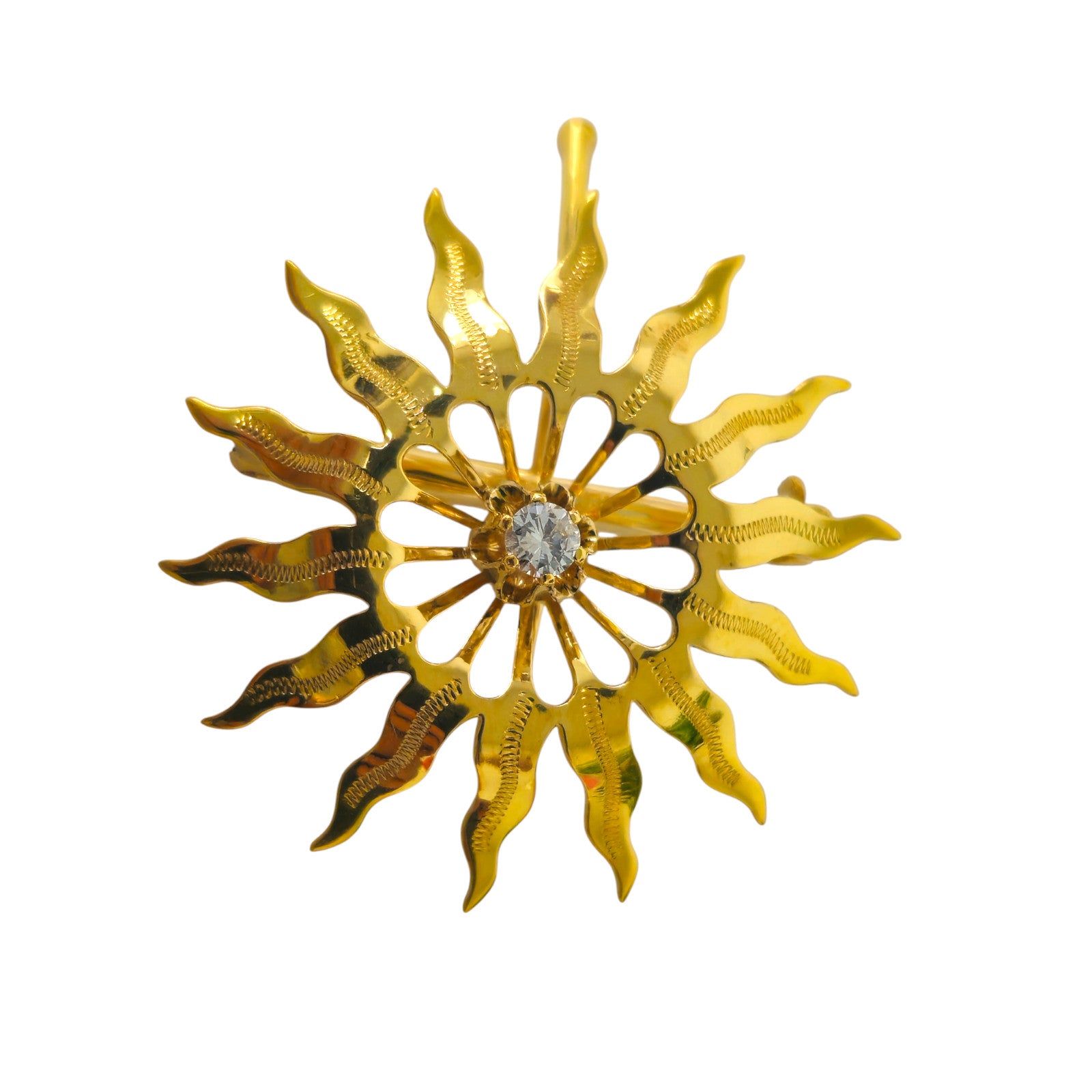 Vintage Sun Motif Diamond & 14k Gold Pendant For Her