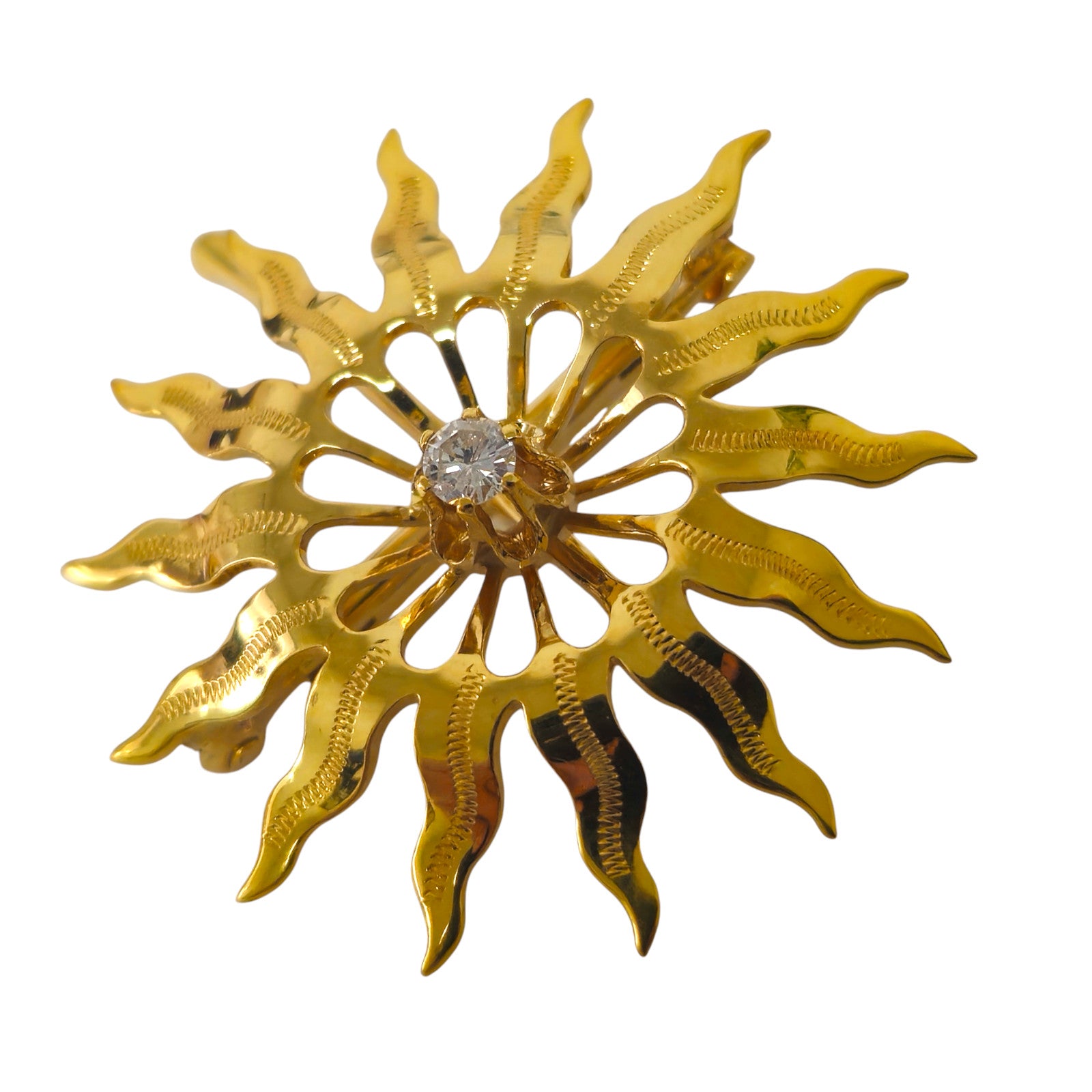 Vintage Sun Motif Diamond & 14k Gold Pendant For Her