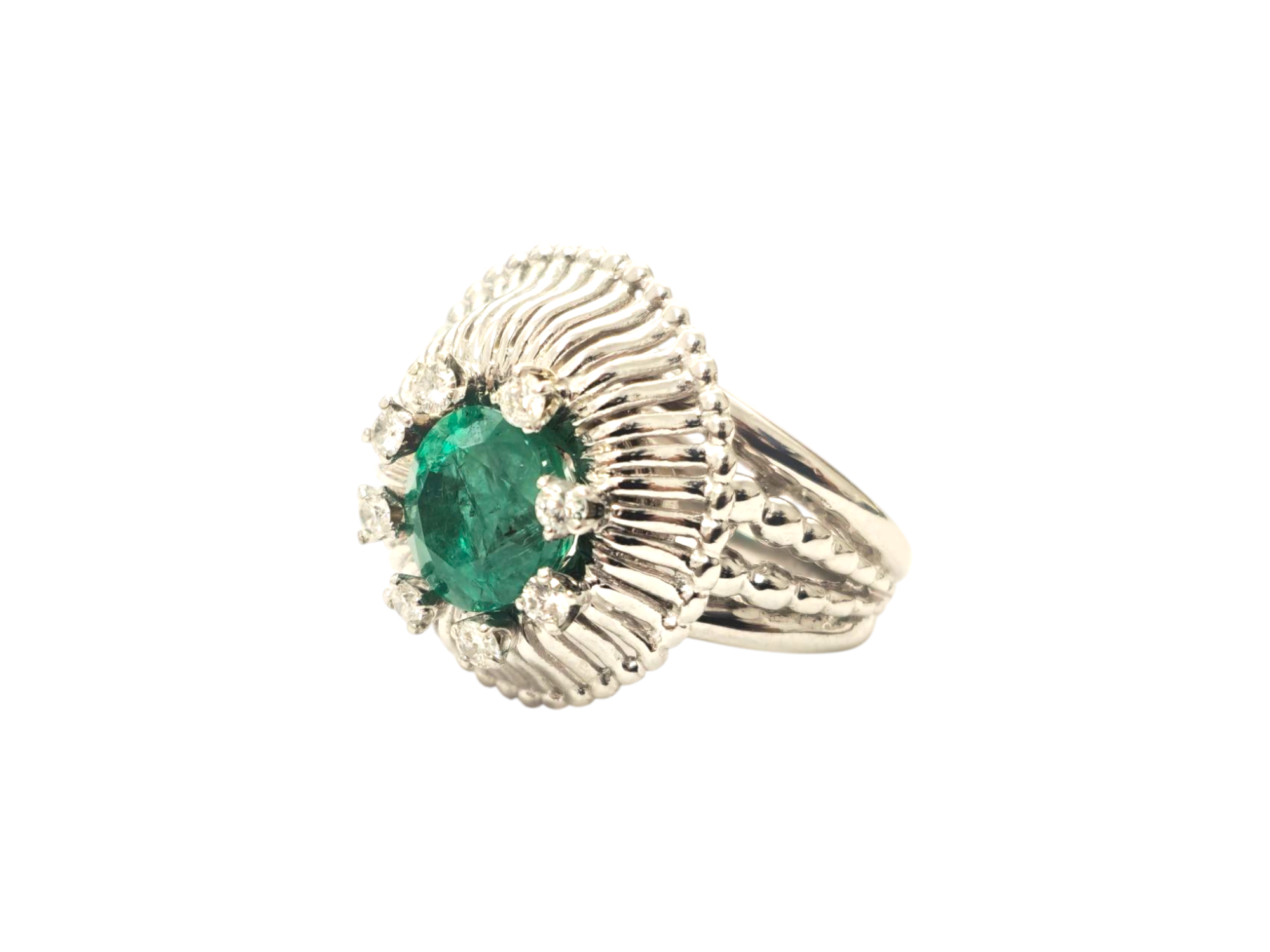 2.50CT Emerald & Diamond Ring in 14k White Gold