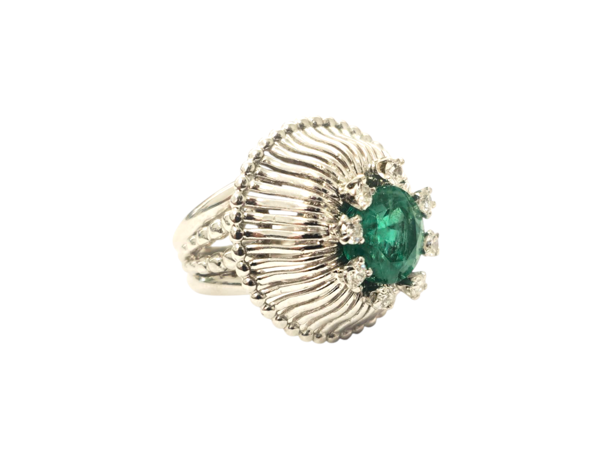 2.50CT Emerald & Diamond Ring in 14k White Gold