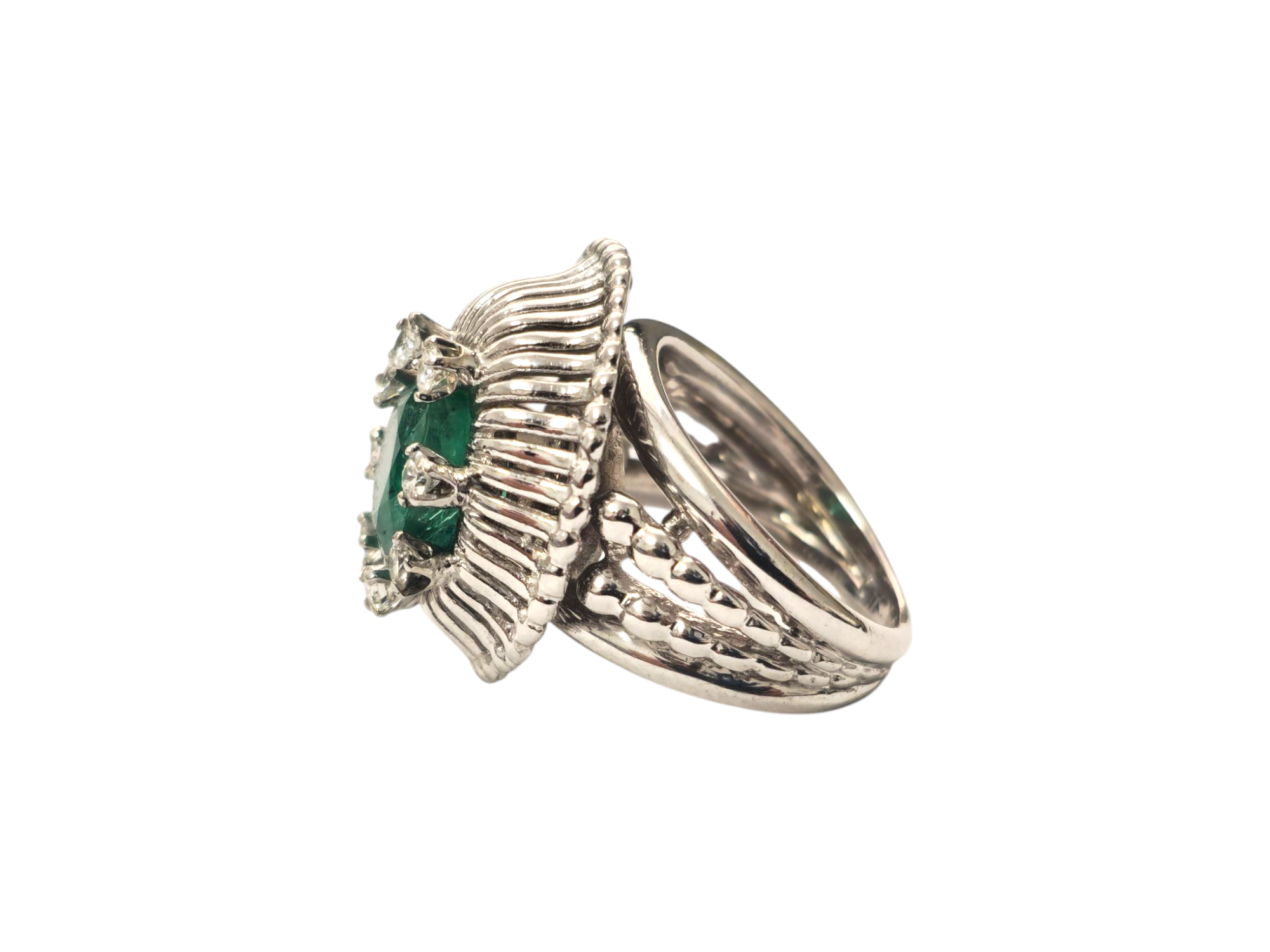 2.50CT Emerald & Diamond Ring in 14k White Gold