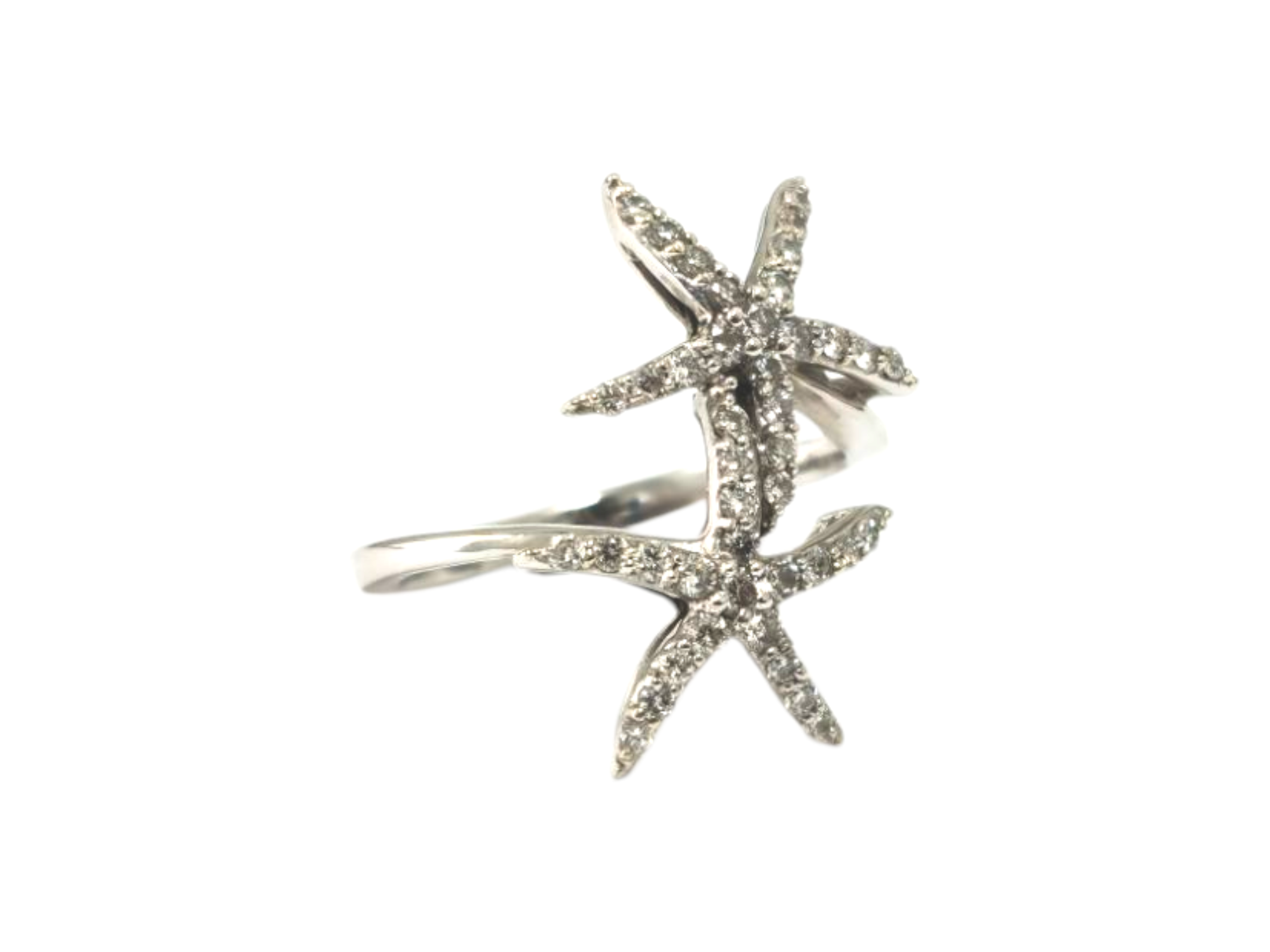 Star motif diamond ring in 14k white gold