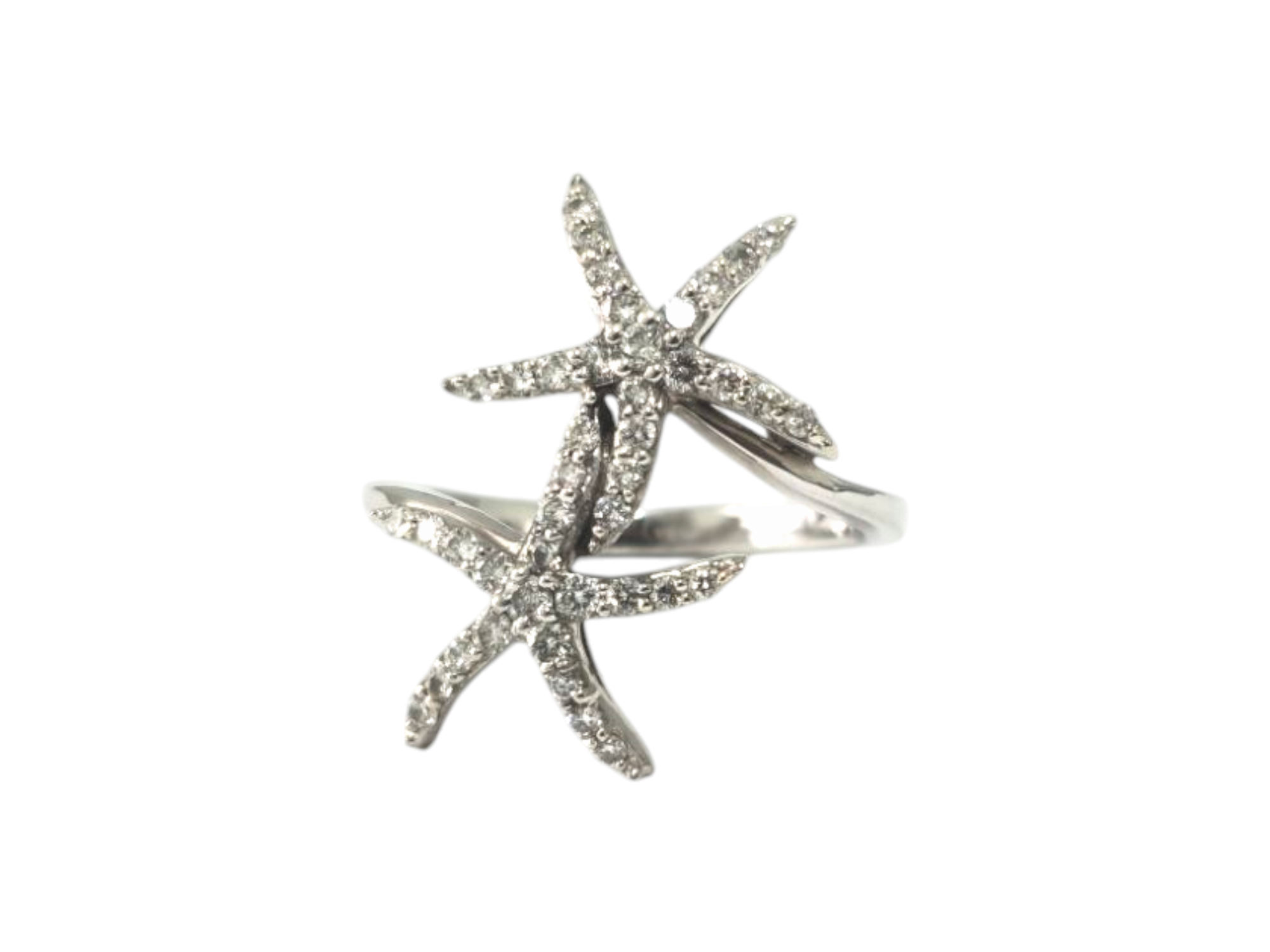 Star motif diamond ring in 14k white gold