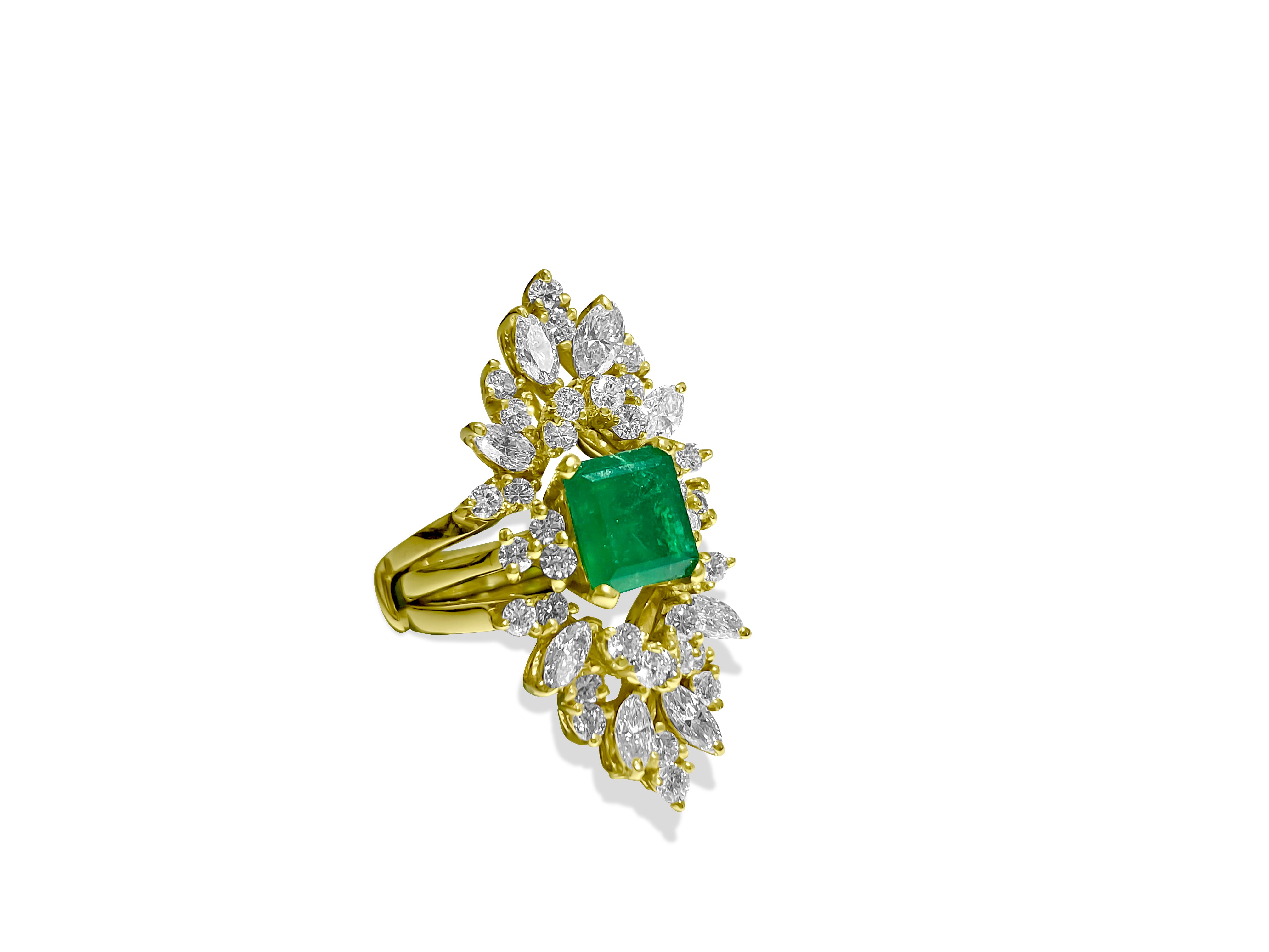 14K Yellow Gold, 4.25 CT Diamond & Emerald Insert Ring