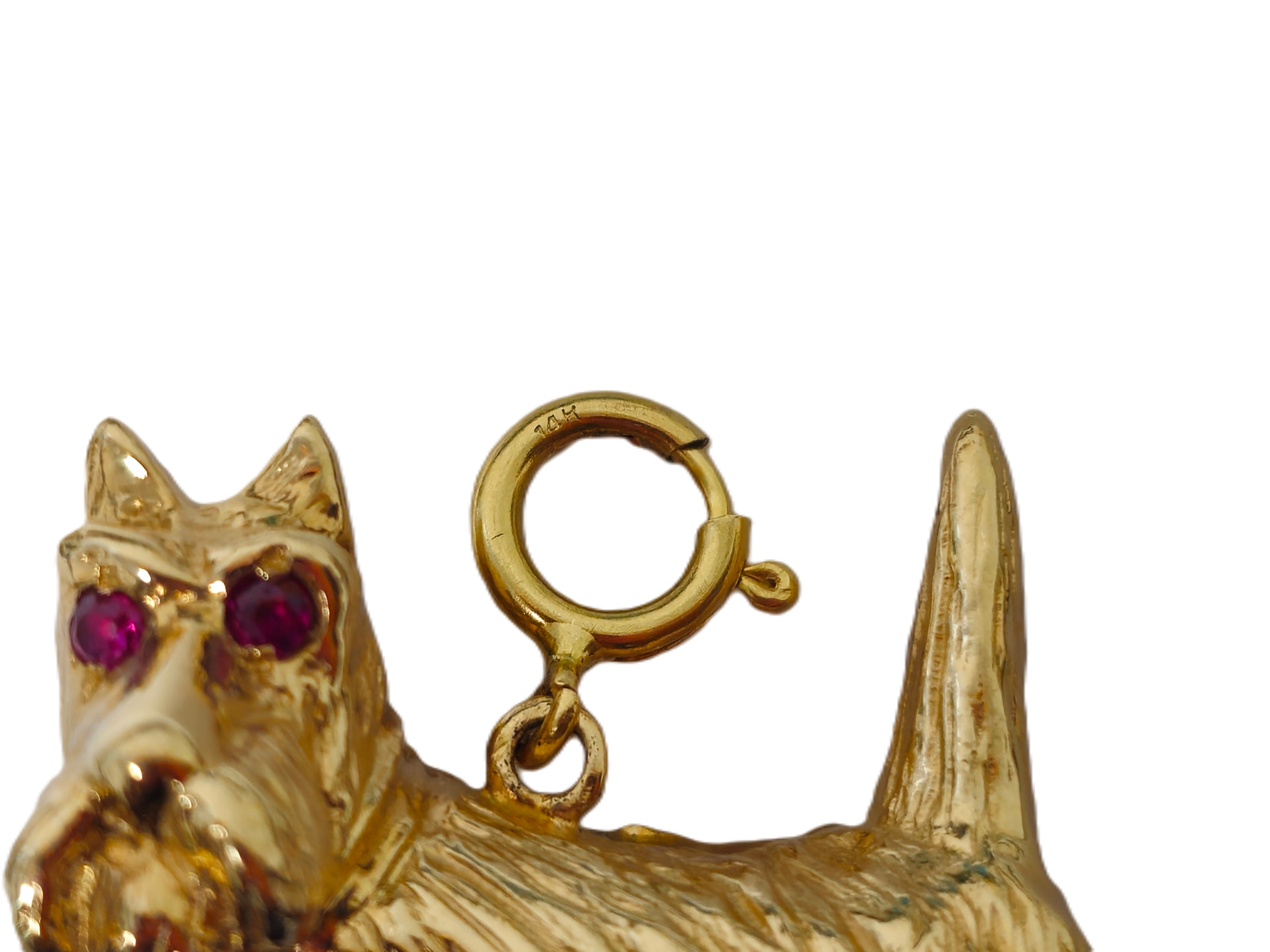 20th century 14k Yellow Gold Dog Motif Ruby Pendant