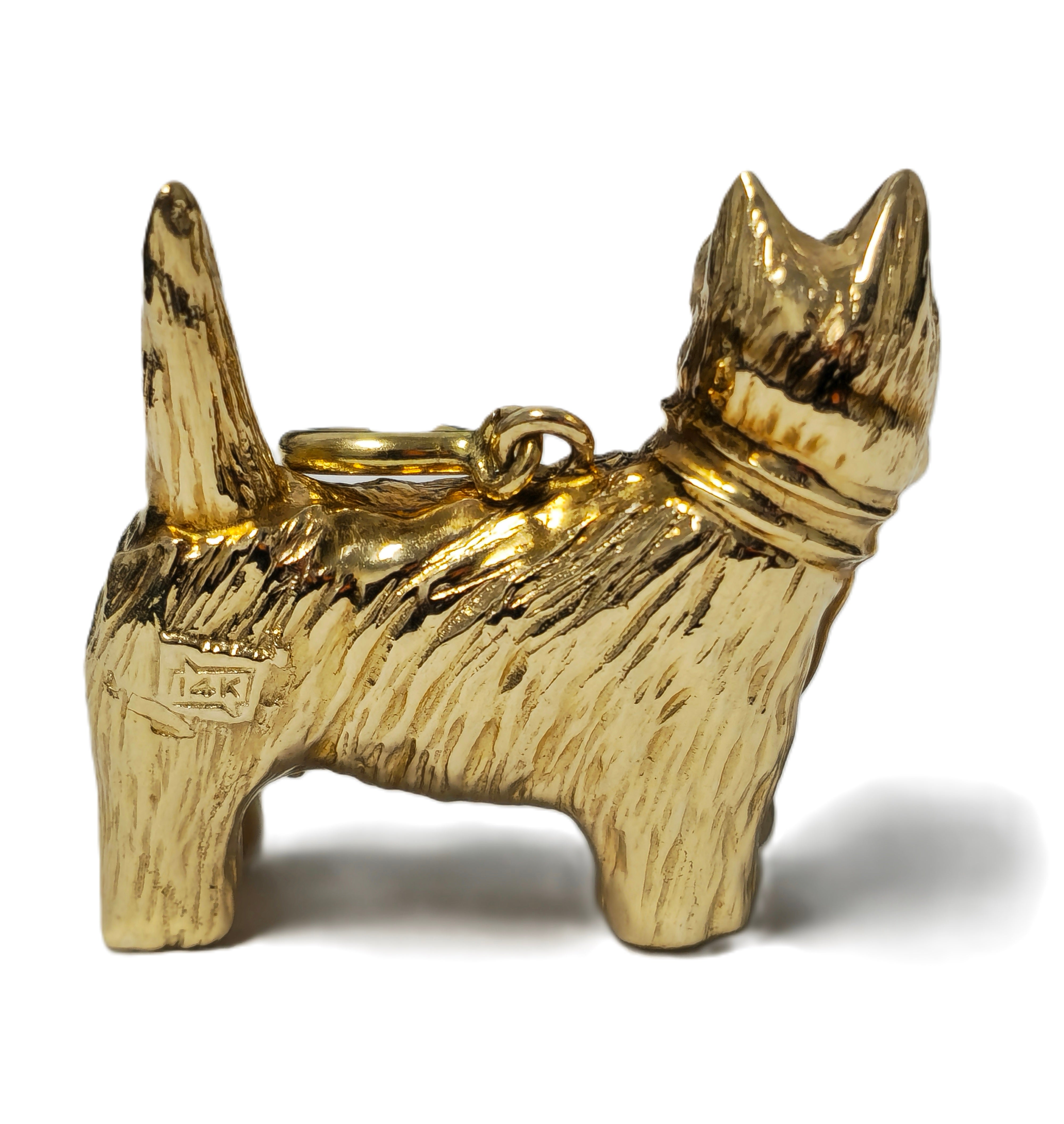 20th century 14k Yellow Gold Dog Motif Ruby Pendant