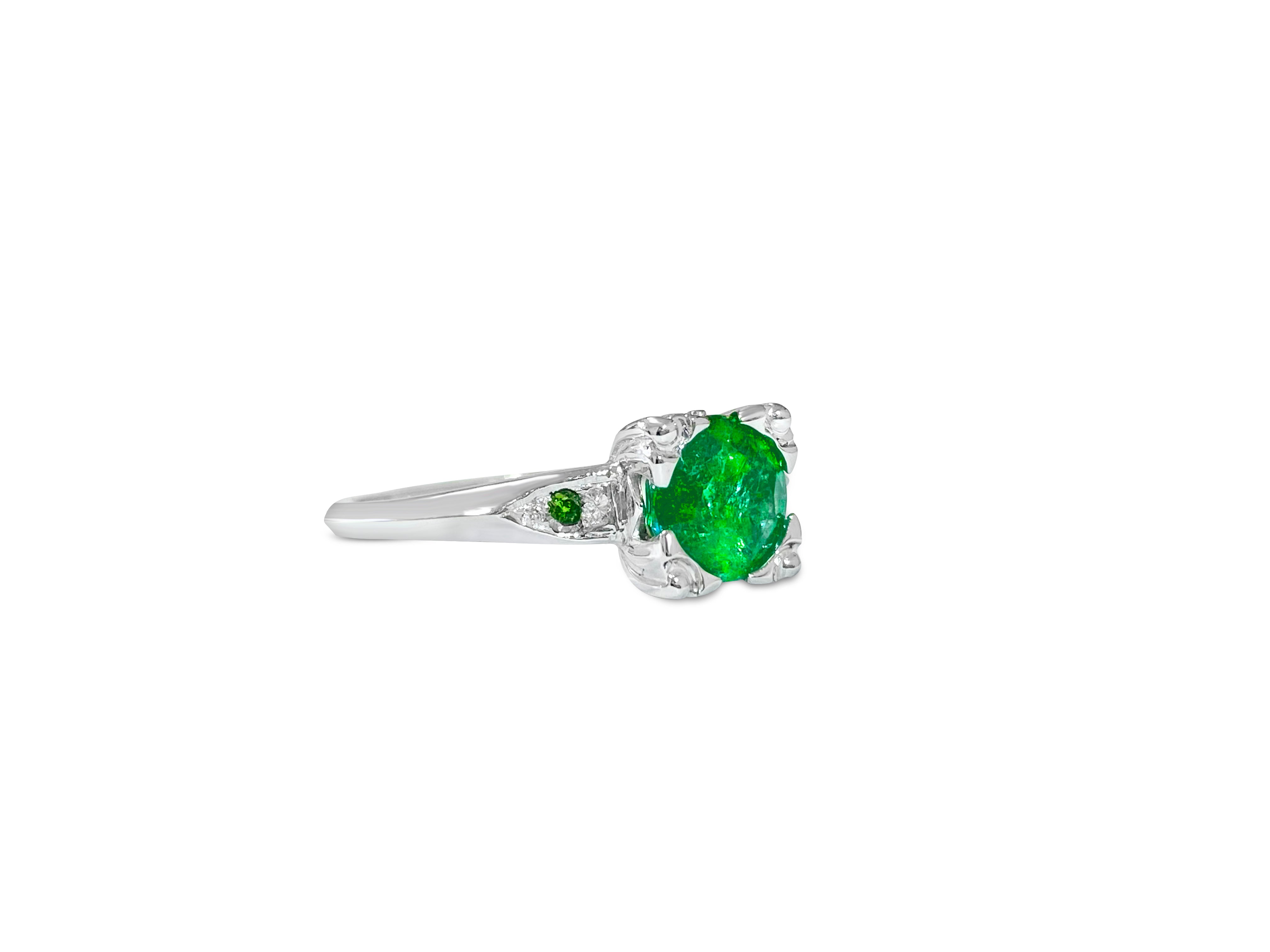 Vintage Platinum, 1.76 Carat Diamond & Emerald Ring.