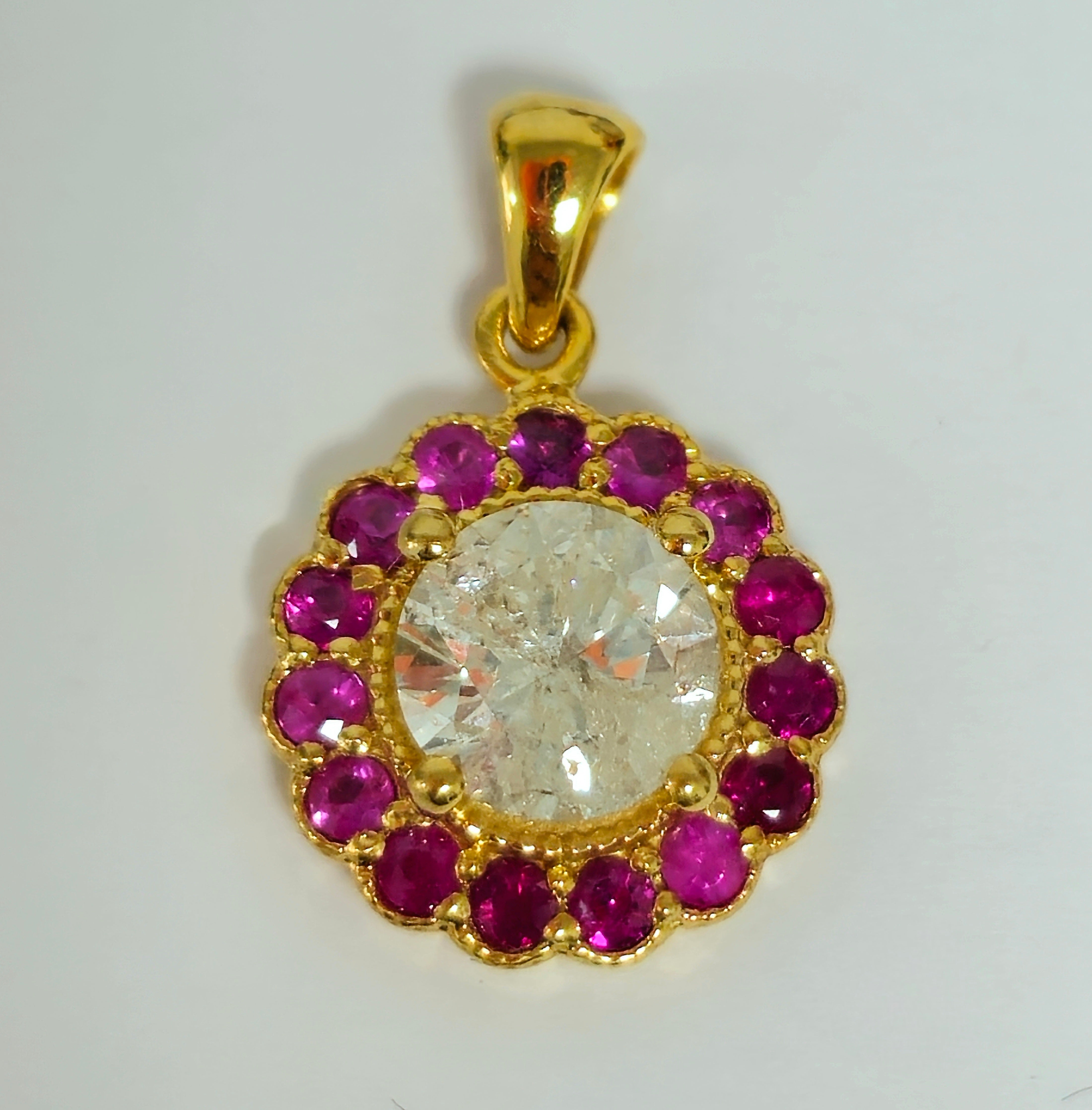 (GIA) 14K Yellow Gold, Diamond and Burma Ruby Pendant
