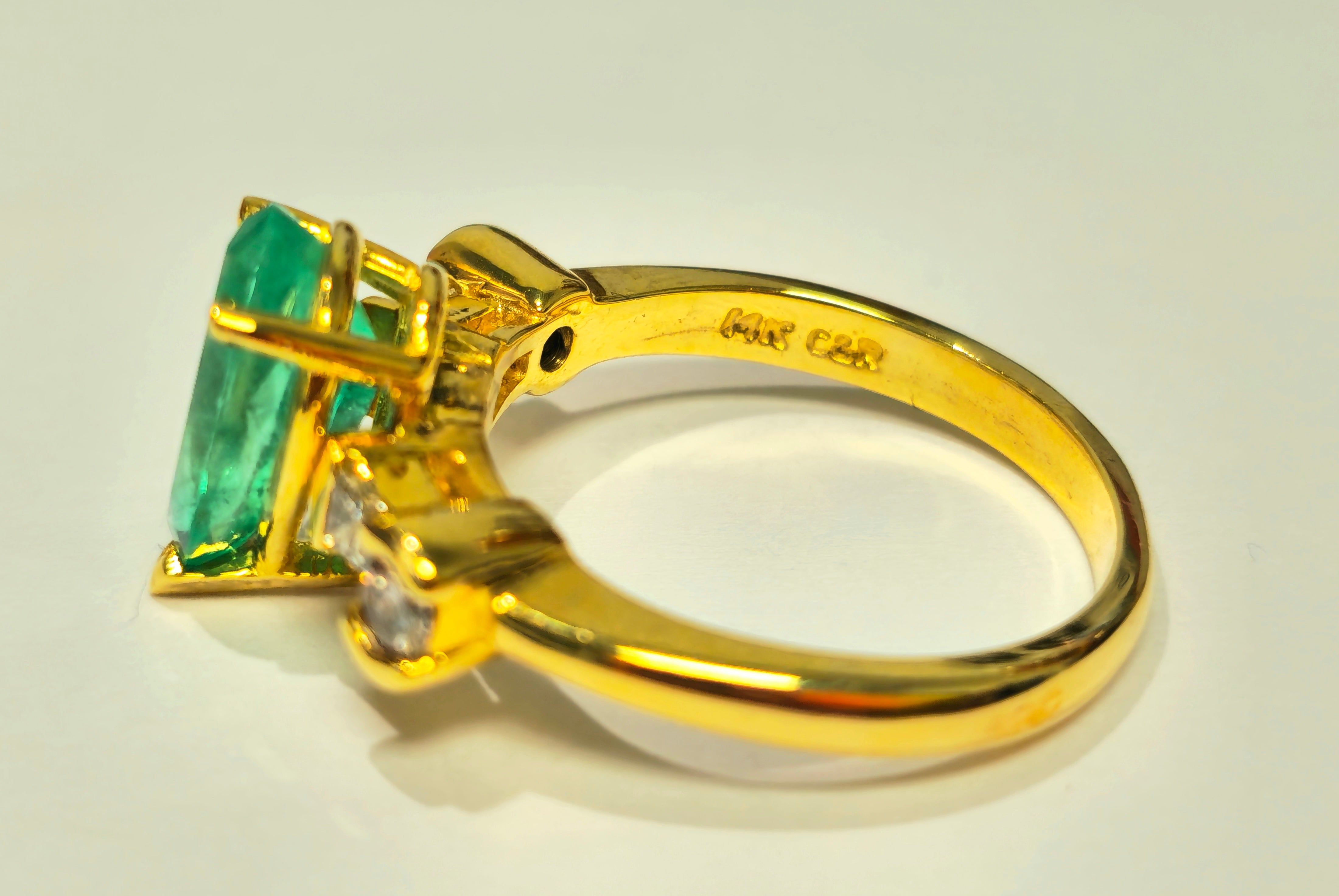 Womens 14K Yellow Gold, 2.30CT Diamond & Emerald Ring