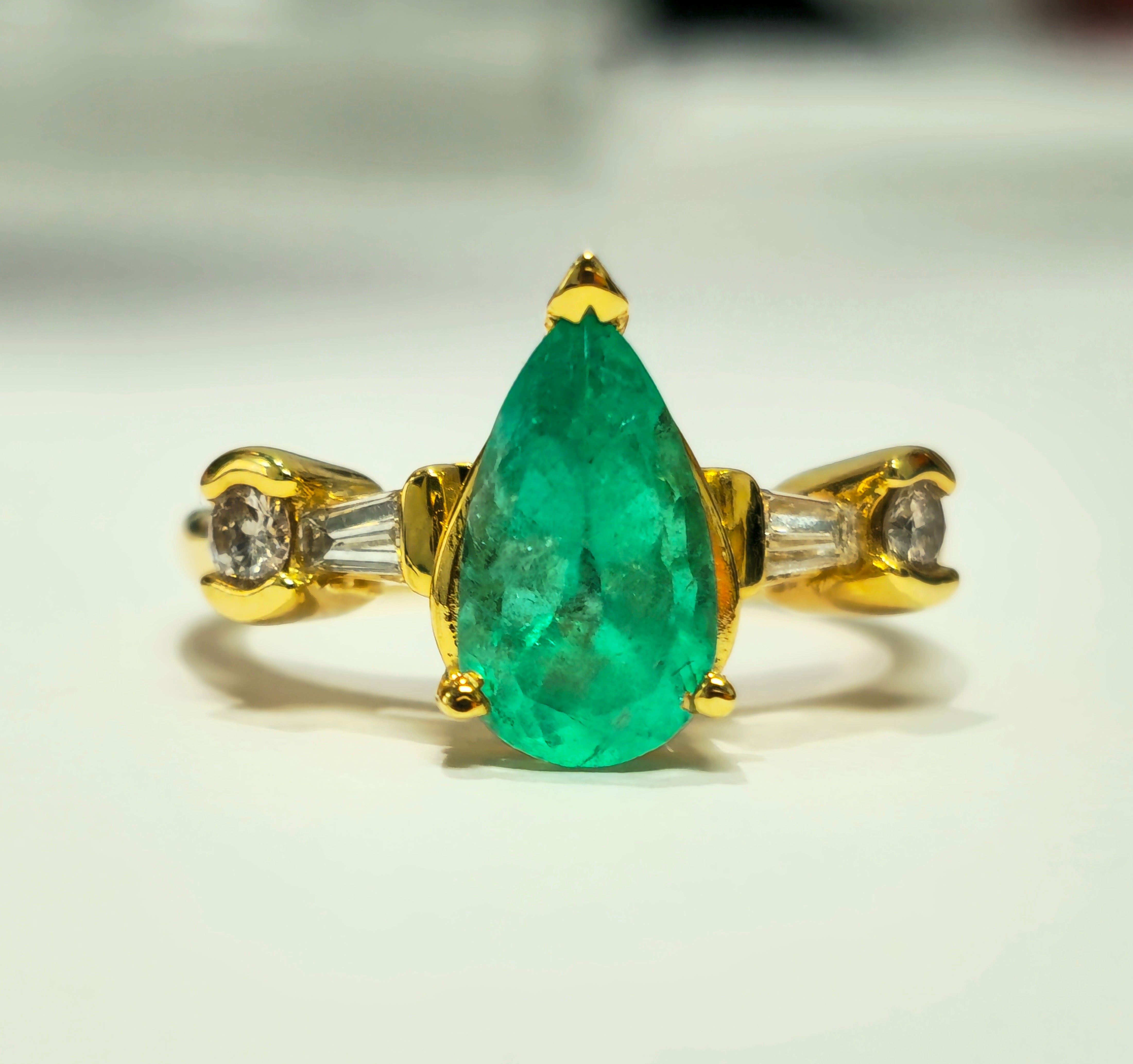 Womens 14K Yellow Gold, 2.30CT Diamond & Emerald Ring