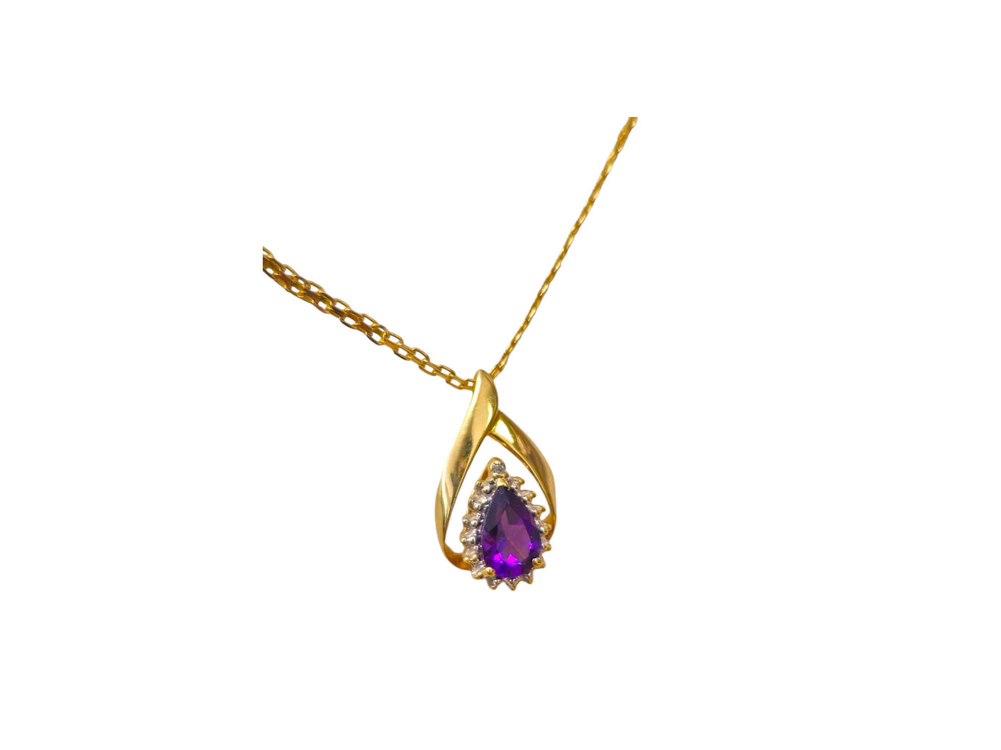 Amethyst & Diamond Pendant in 10k Gold