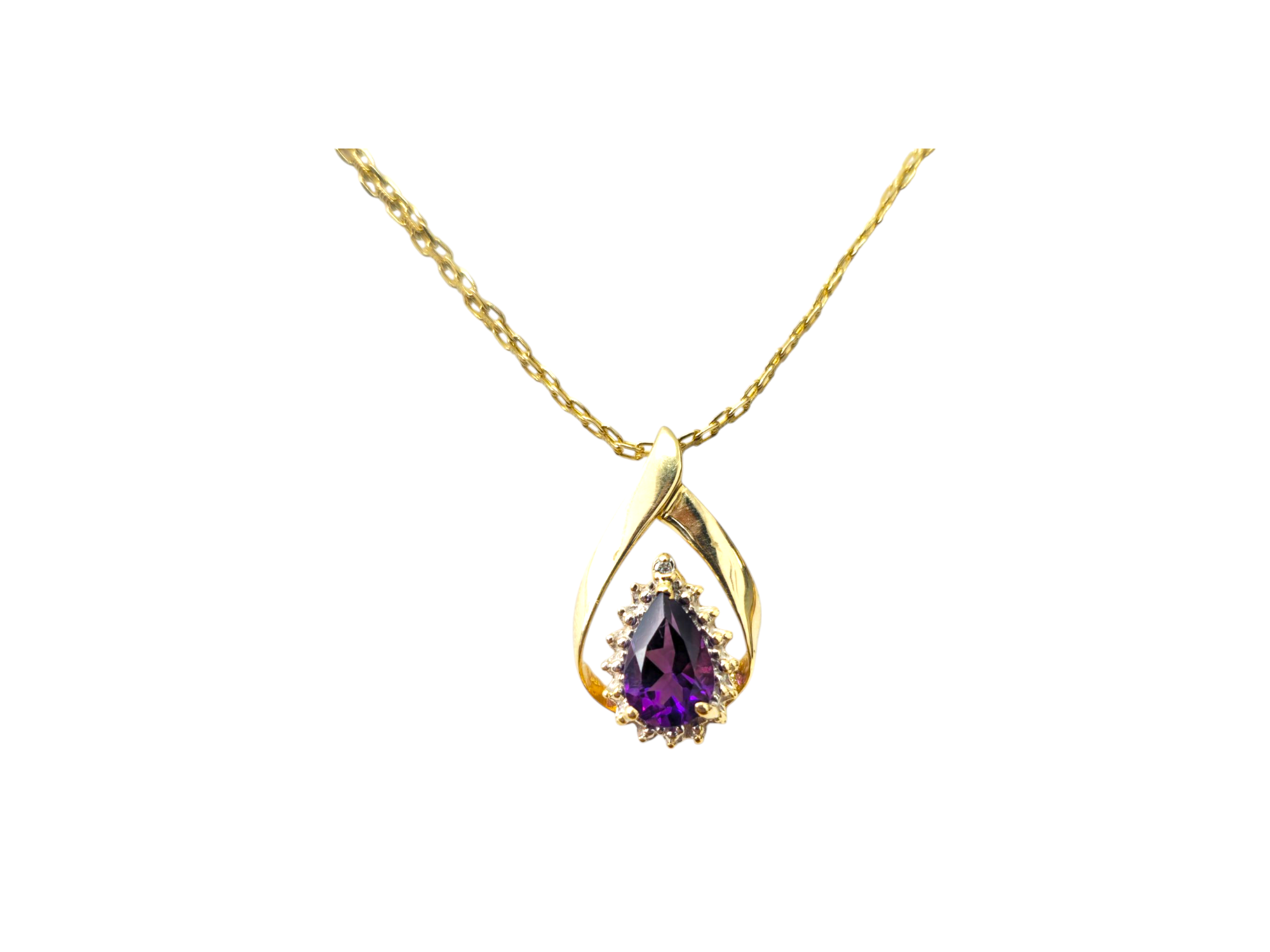 Amethyst & Diamond Pendant in 10k Gold