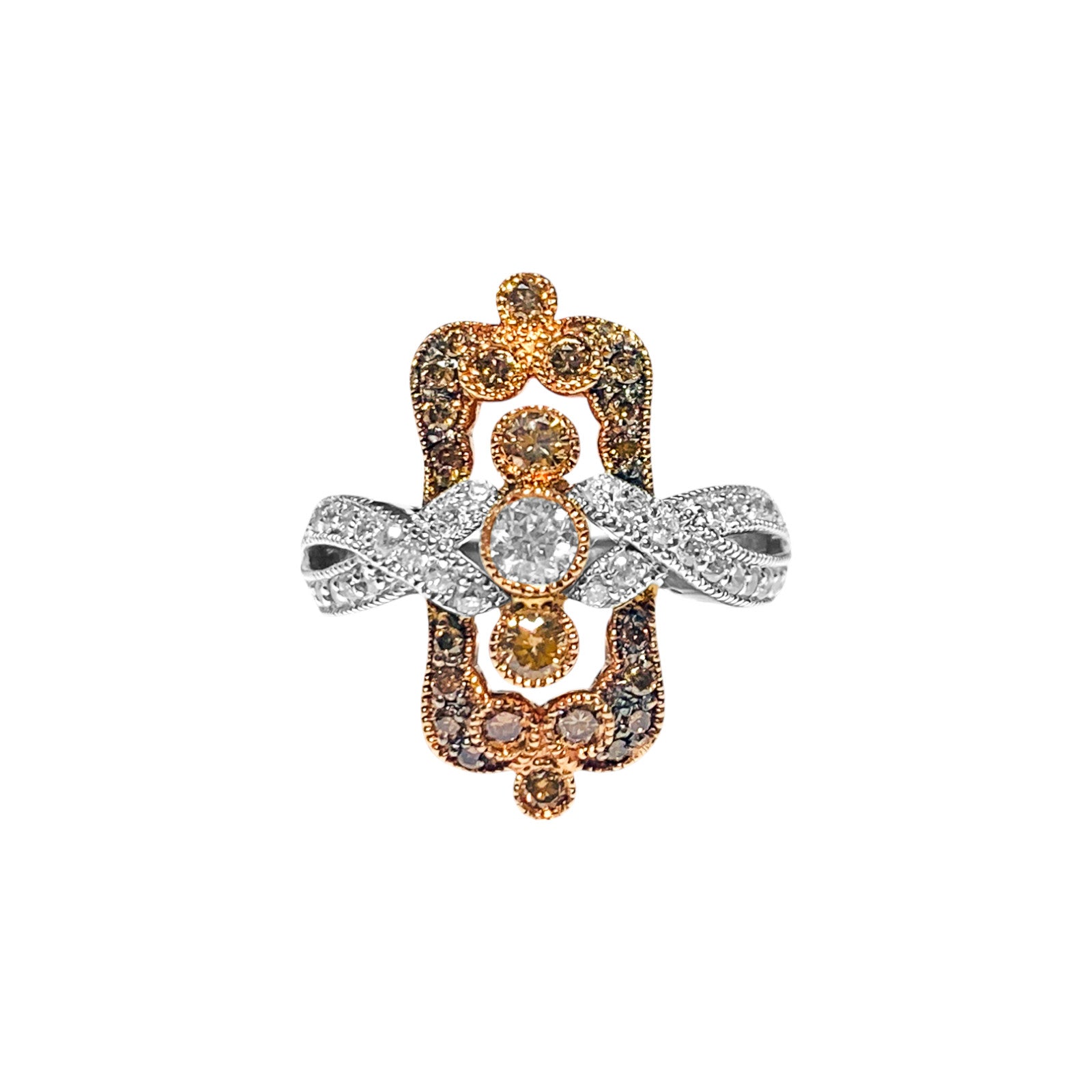 Vintage 14k Rose Gold, White & Chocolate Diamond Ring