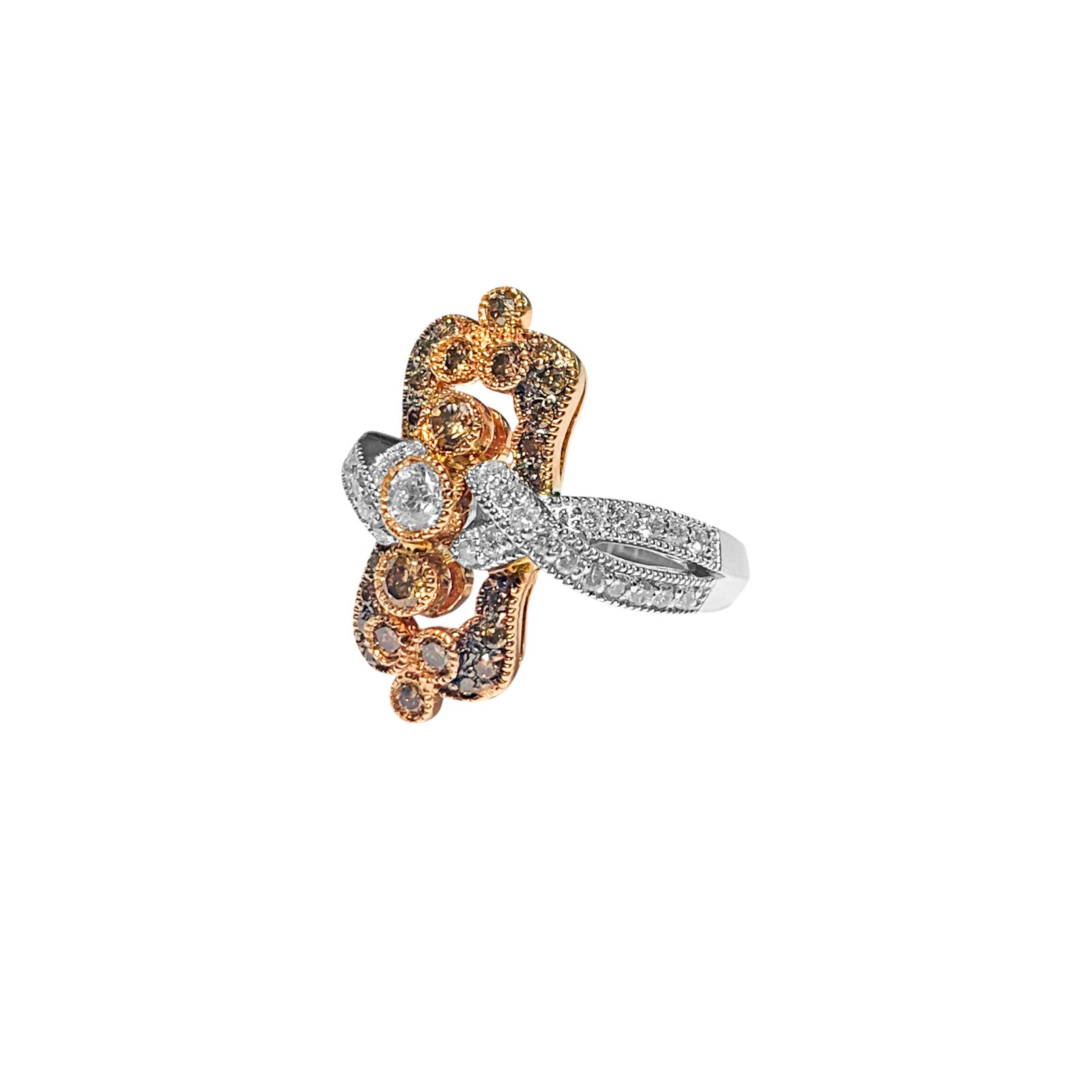 Vintage 14k Rose Gold, White & Chocolate Diamond Ring
