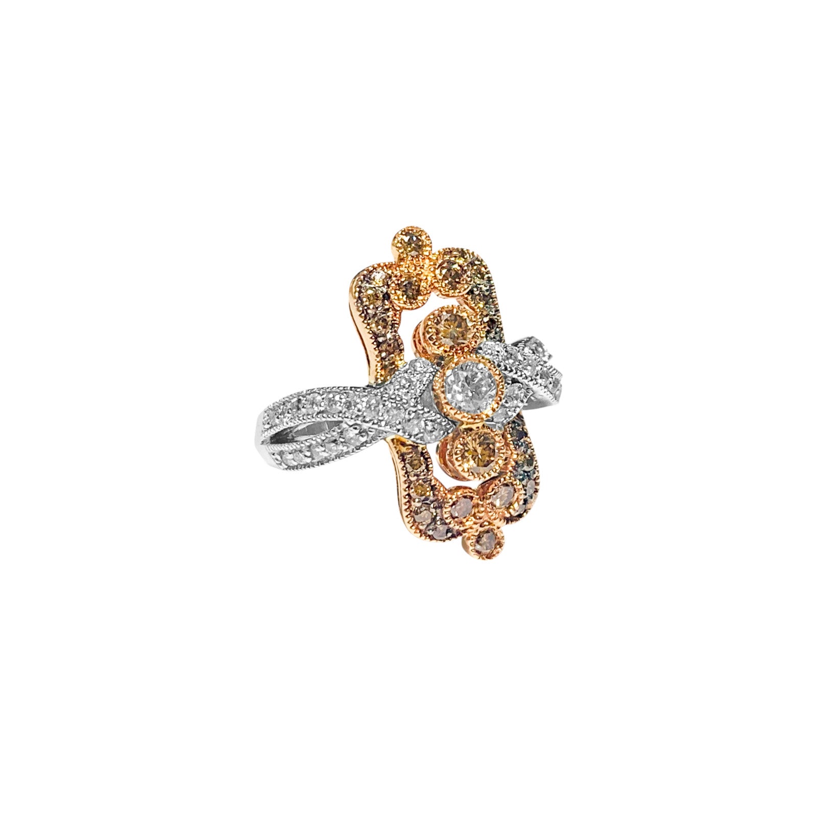 Vintage 14k Rose Gold, White & Chocolate Diamond Ring