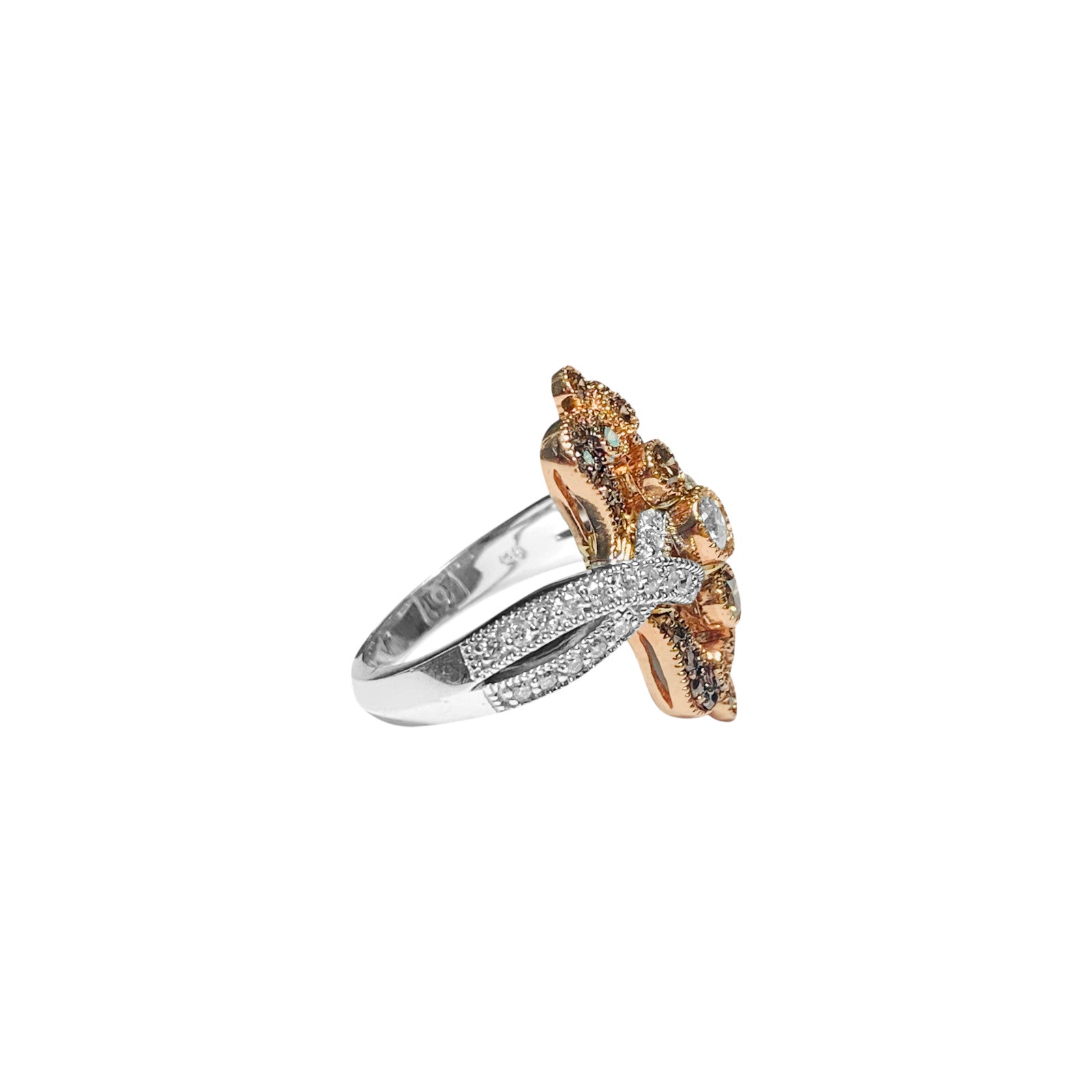 Vintage 14k Rose Gold, White & Chocolate Diamond Ring