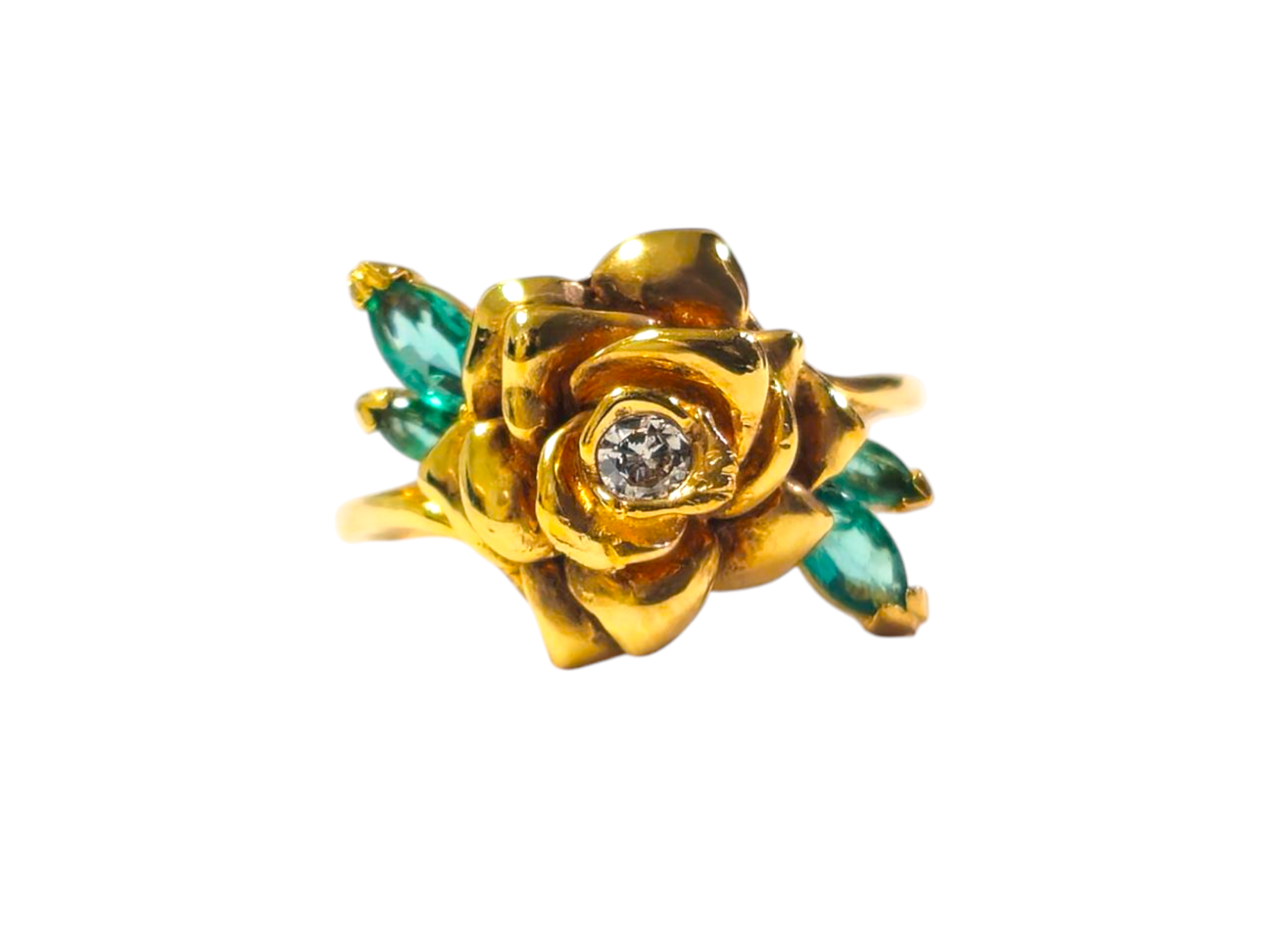 Rose Motif Emerald & Diamond Ring