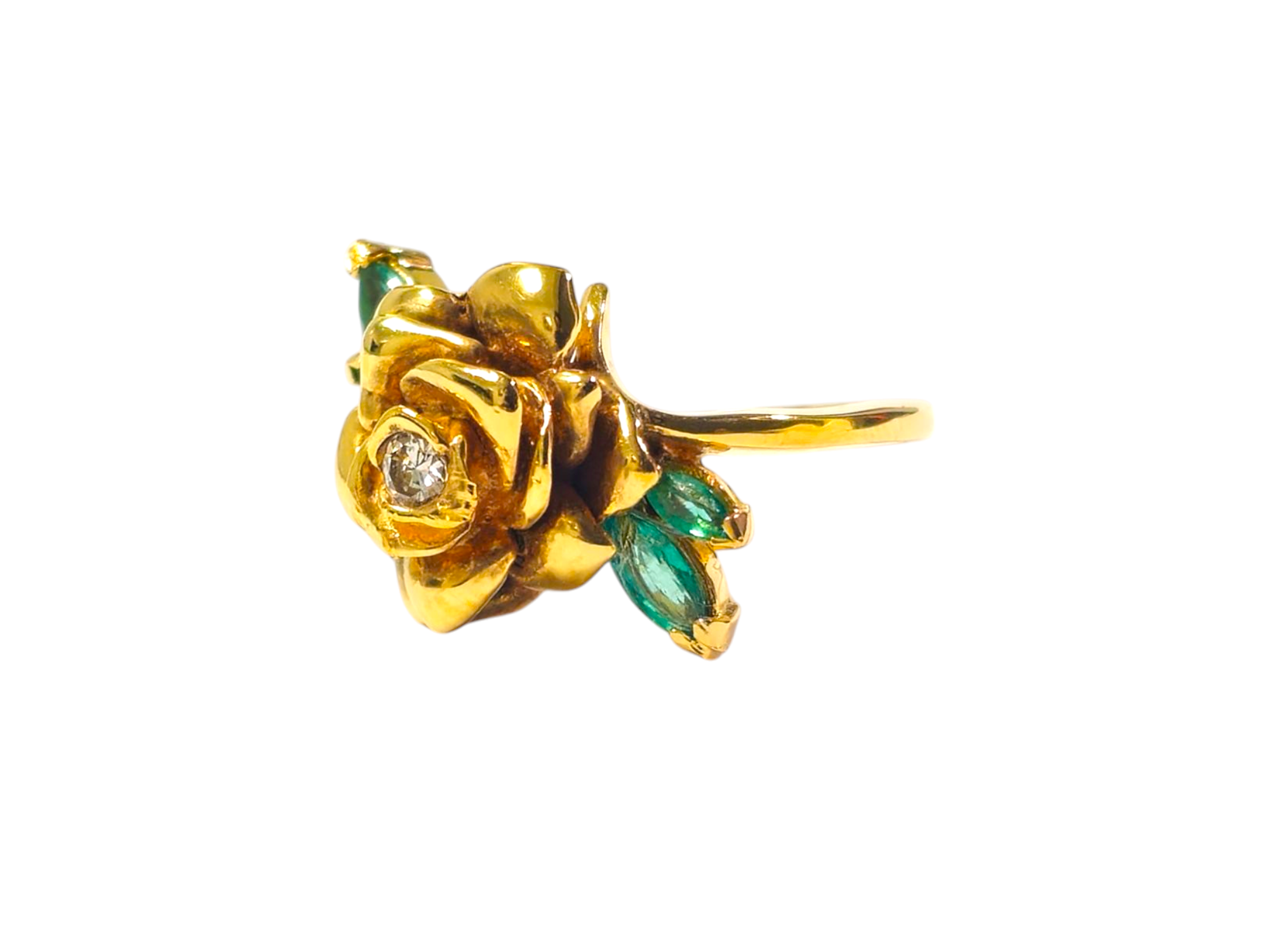Rose Motif Emerald & Diamond Ring