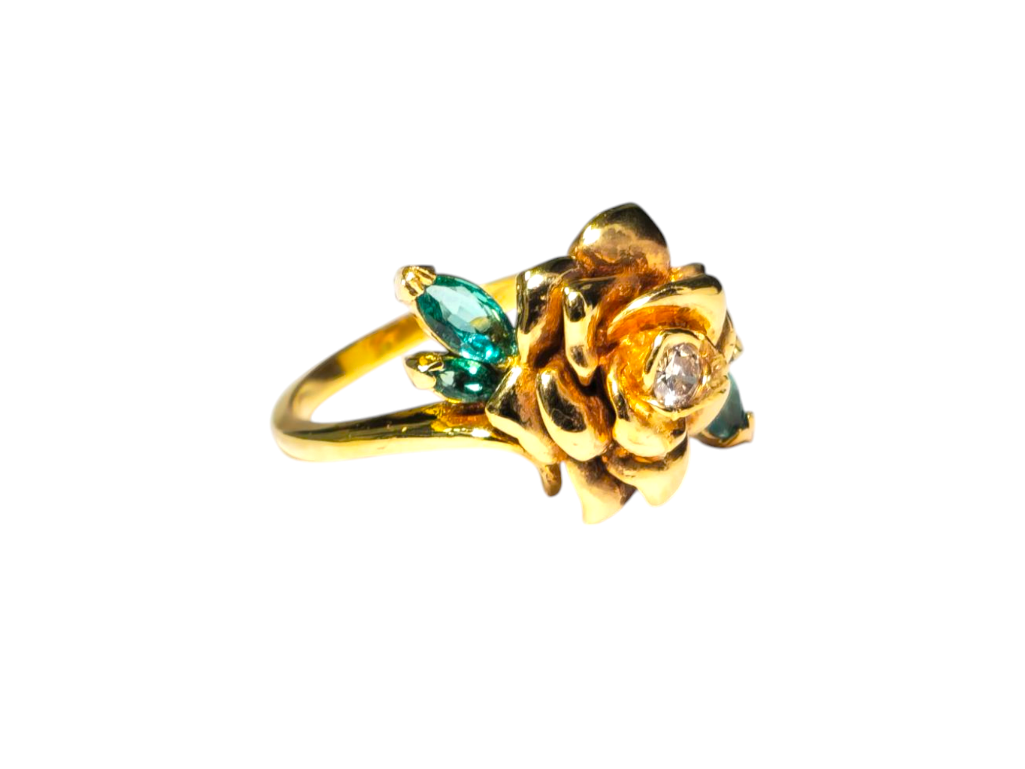Rose Motif Emerald & Diamond Ring