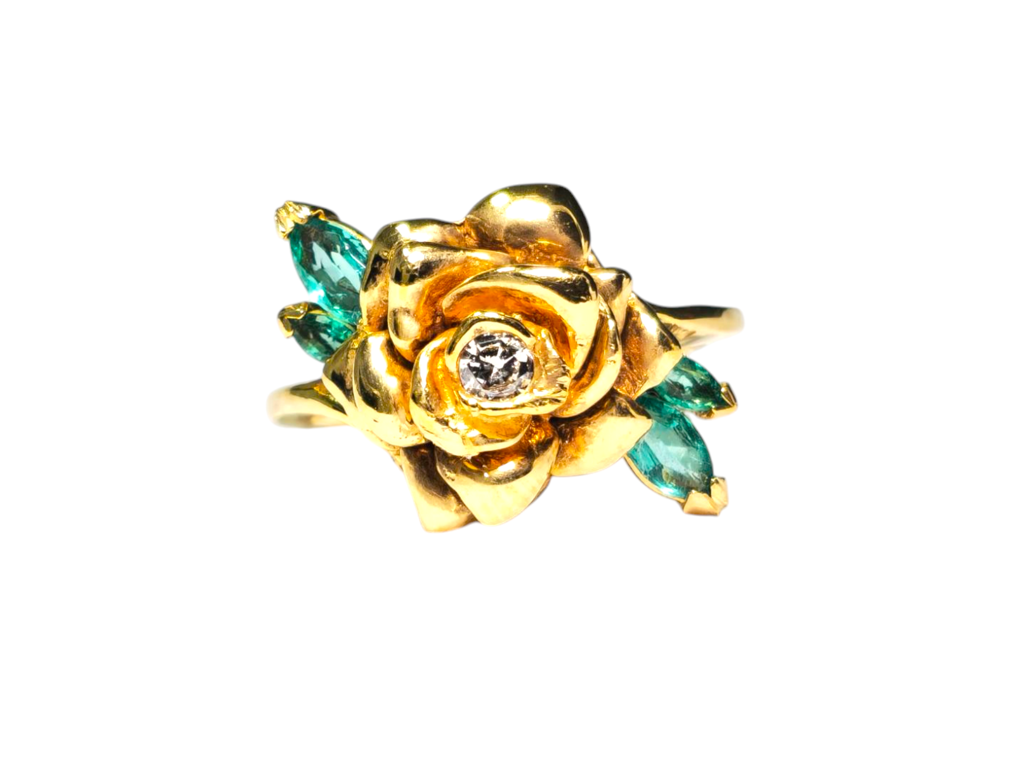 Rose Motif Emerald & Diamond Ring