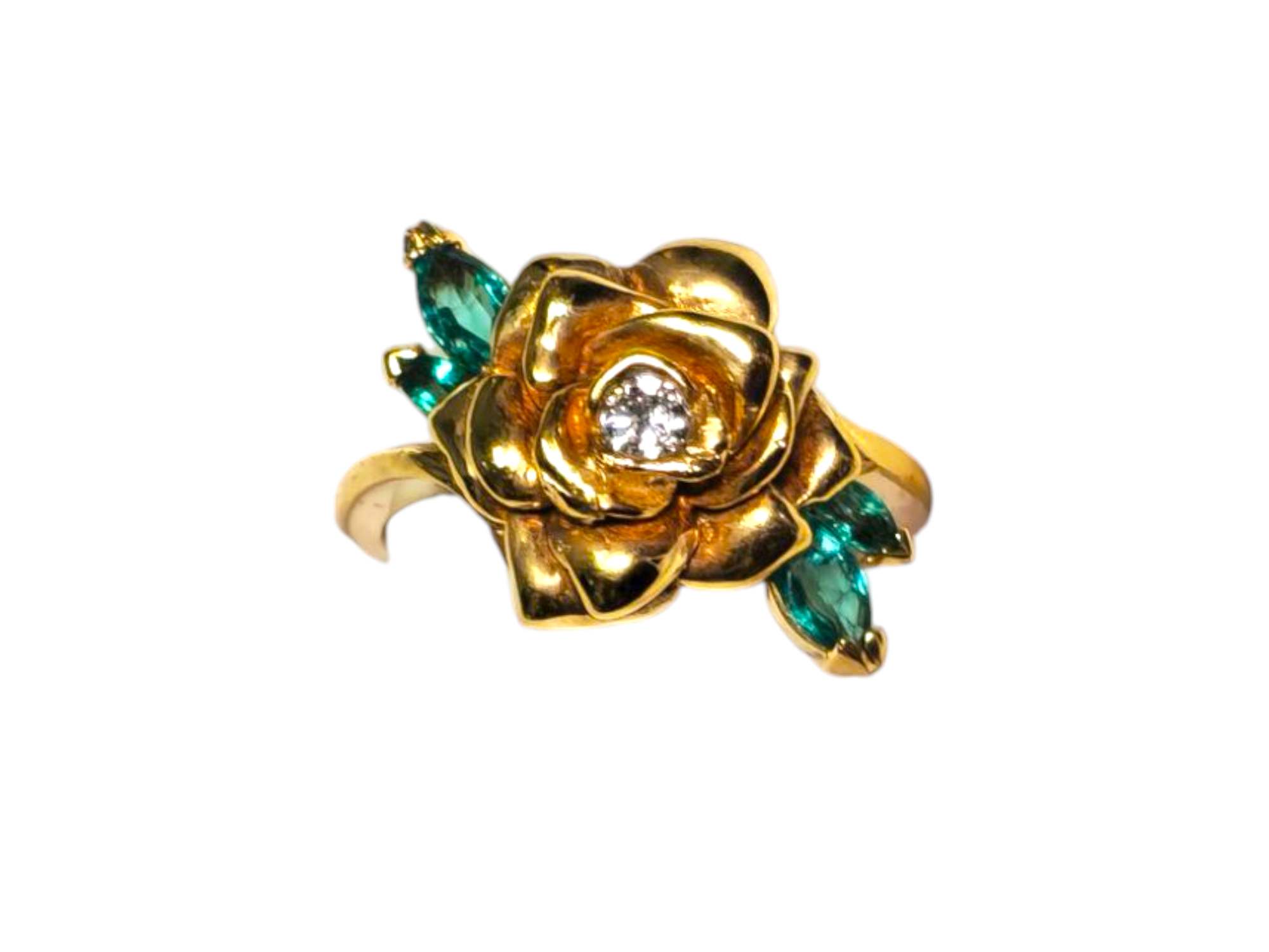 Rose Motif Emerald & Diamond Ring